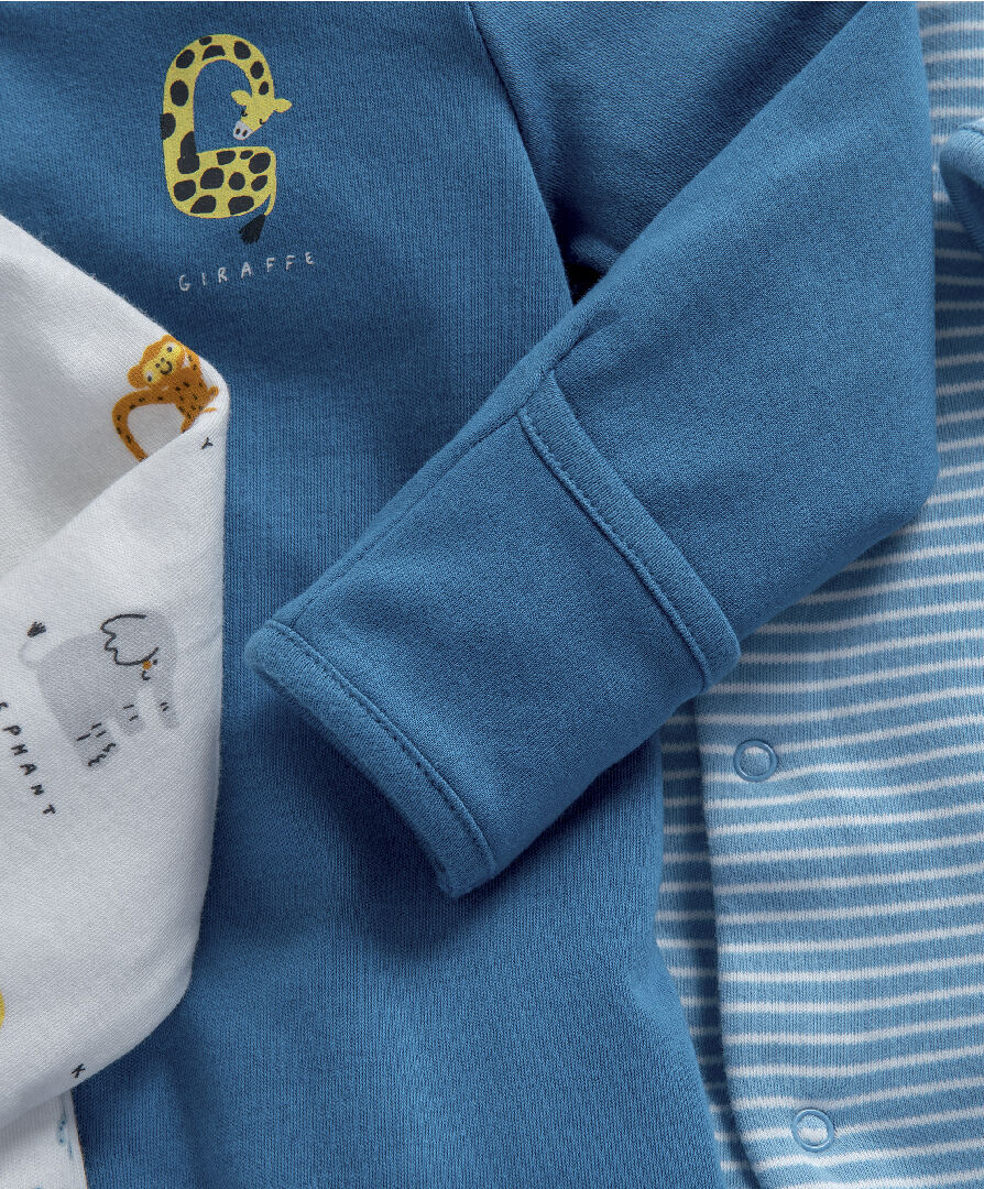 طقم بيجاما قطعة واحدة قطن جيرسيه بنقشة حيوانات وأحرف - 3 قطع image number 3