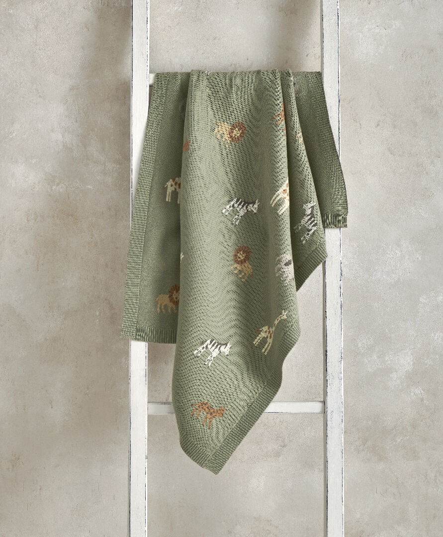 بطانية منسوجة بنقشة سفاري باللون سيج