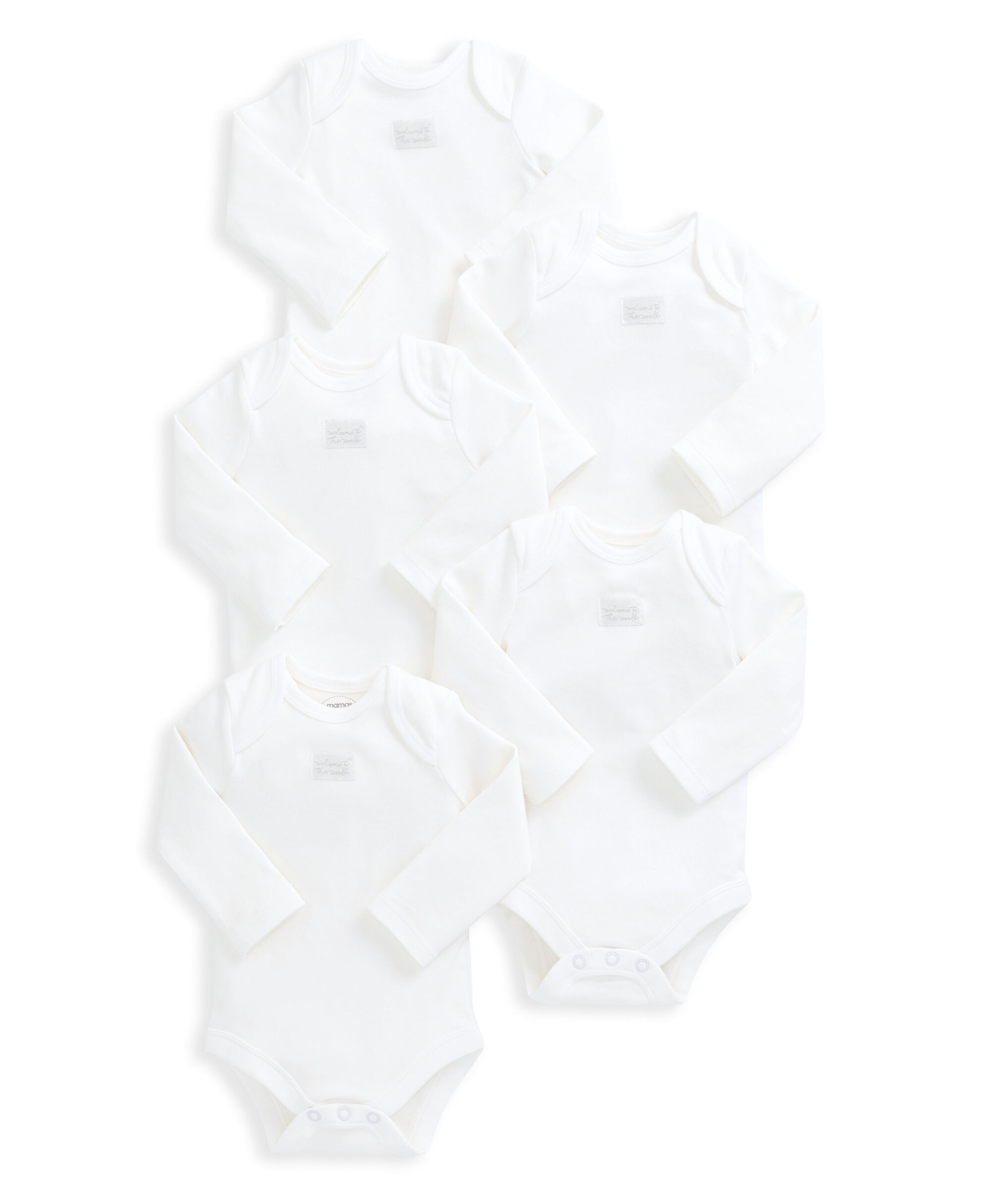 طقم بودي سوت أبيض بأكمام طويلة قطن عضوي، 5 قطع image number 2