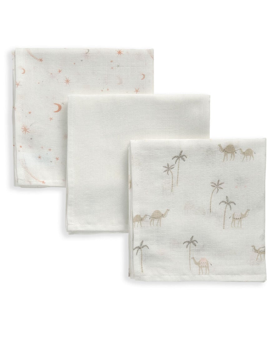 طقم مربعات موسلين بنقشة جمل - 3 قطع بلون وردي