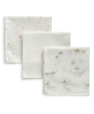 طقم مربعات موسلين بنقشة جمل - 3 قطع بلون وردي طقم مربعات موسلين بنقشة جمل - 3 قطع بلون وردي