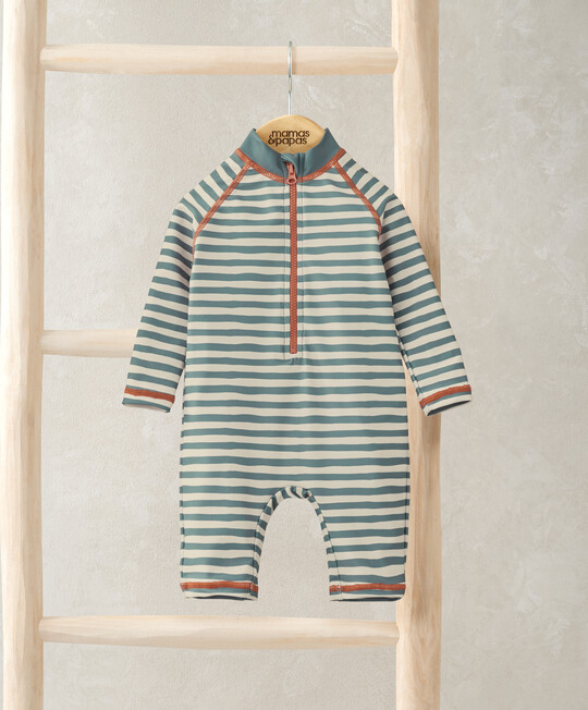 بدلة سباحة مخططة بأكمام طويلة بدلة سباحة مخططة بأكمام طويلة image number 1