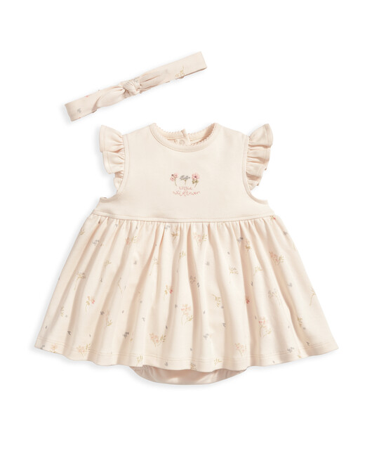 طقم فستان وطوق رأس بنقشة زهور - وردي طقم فستان وطوق رأس بنقشة زهور - وردي image number 2