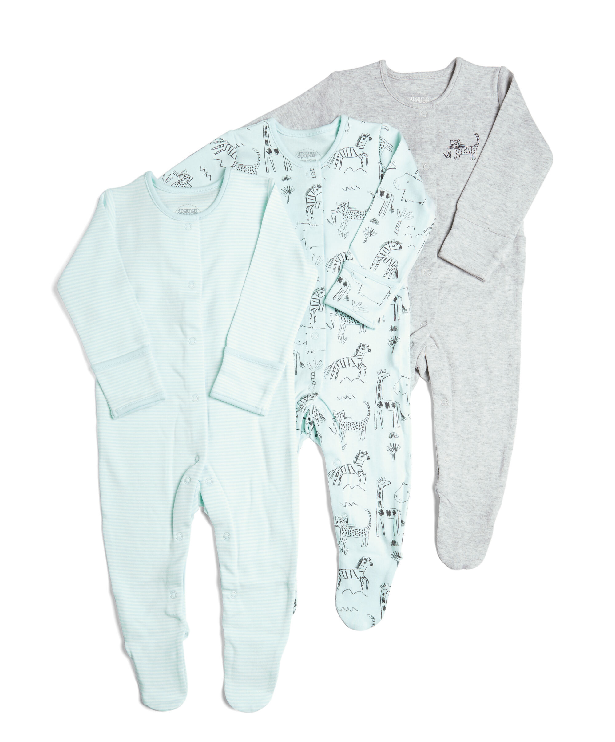 طقم بيجاما قطعة واحدة بنقشة حيوانات - 3 قطع image number 1