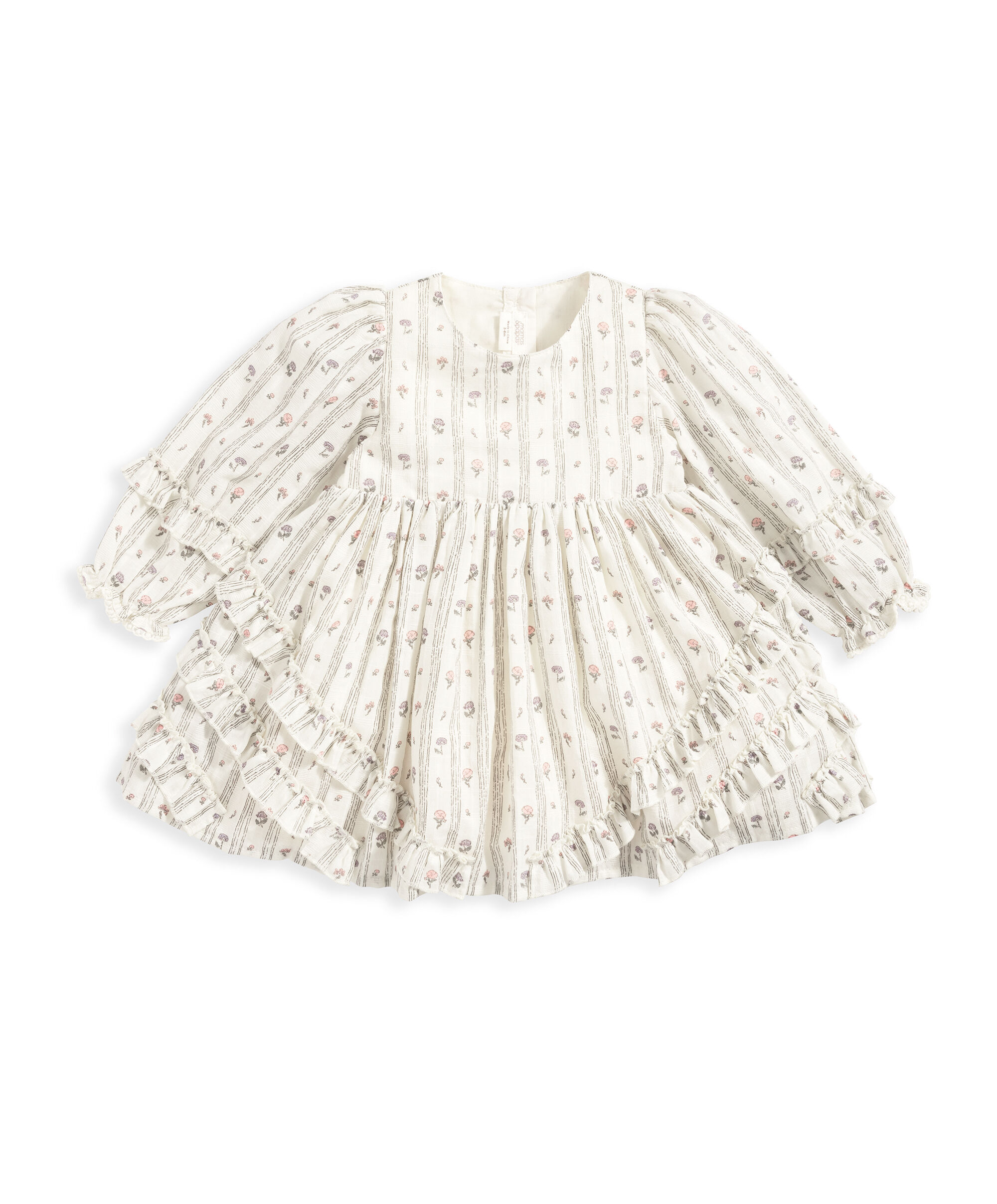 فستان بأكمام طويلة وكشكش ونقشة زهور image number 2