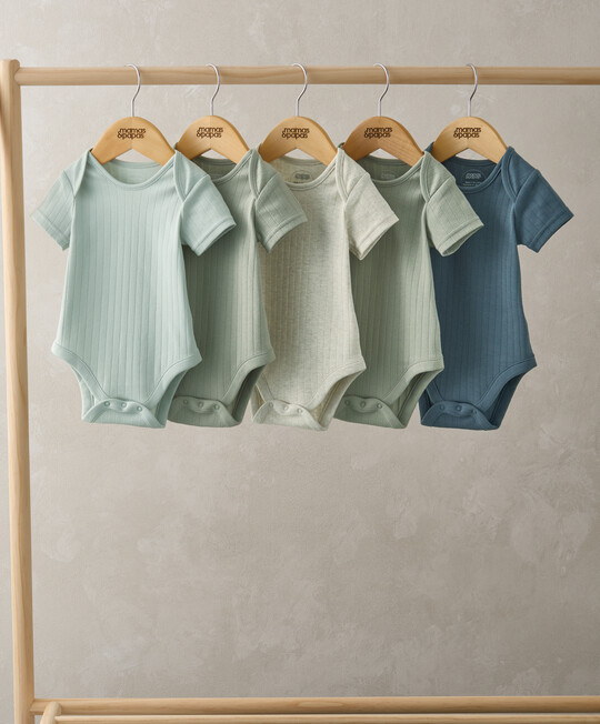 طقم ألبسة قطعة واحدة مضلعة بأكمام قصيرة بلون أزرق - 5 قطع طقم ألبسة قطعة واحدة مضلعة بأكمام قصيرة بلون أزرق - 5 قطع image number 1