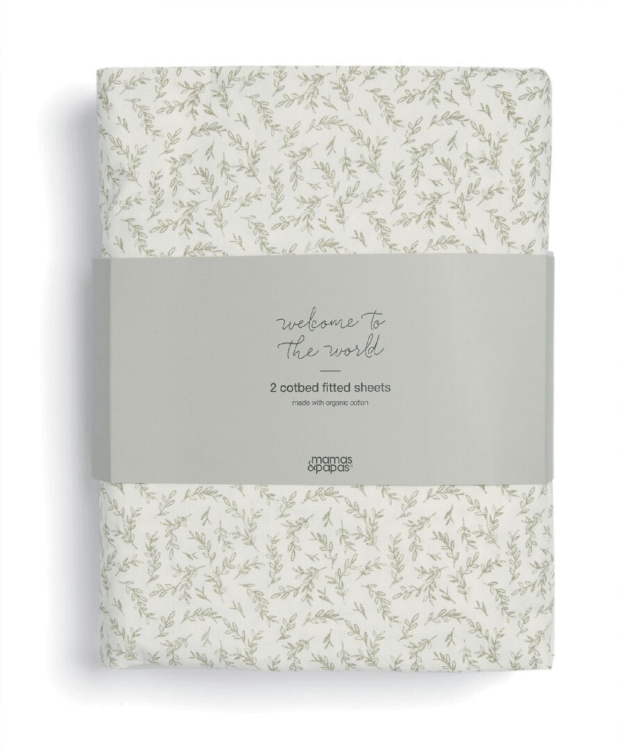 طقم شرشف مهد بحواف مطاطية ويلكم تو ذا وورلد سيدلينج بنقشة بذور/أوراق شجر - قطعتان image number 2