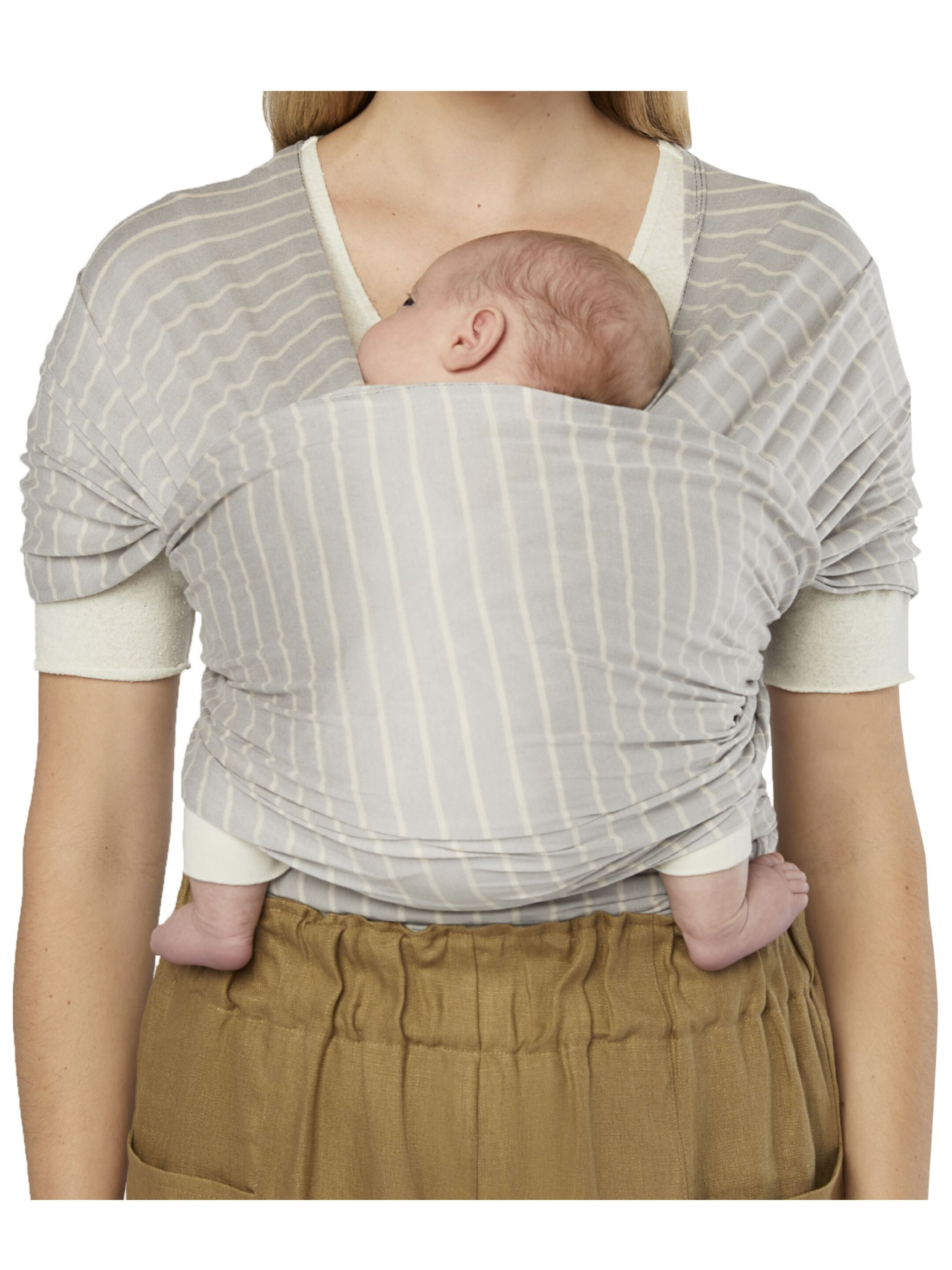 حمالة رضع أورا قابلة للف منسوجة من مصادر مستدامة من إرغو بيبي - رمادي مخطط image number 2