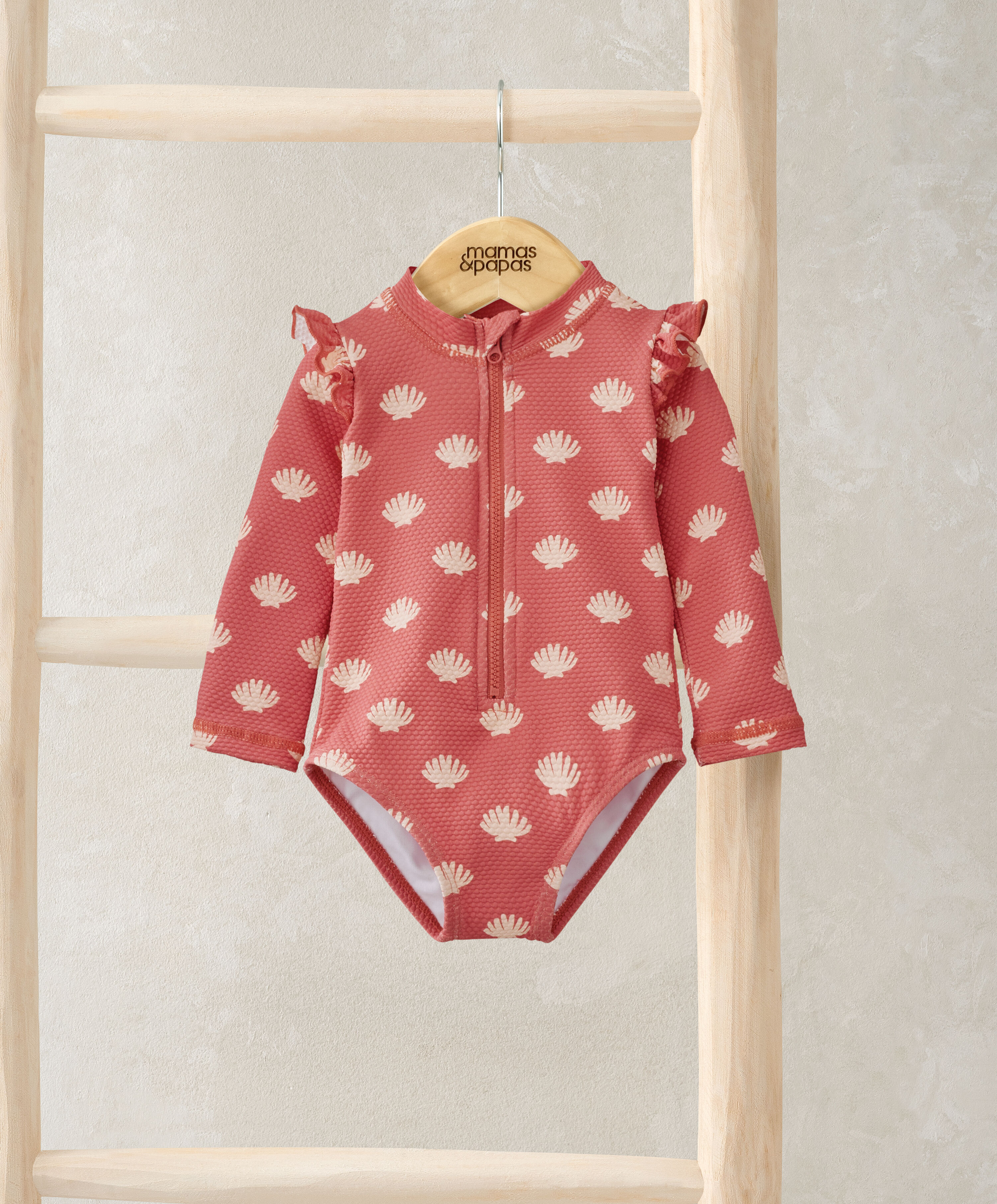 لباس سباحة بأكمام طويلة ونقشة صدف بالكامل image number 1