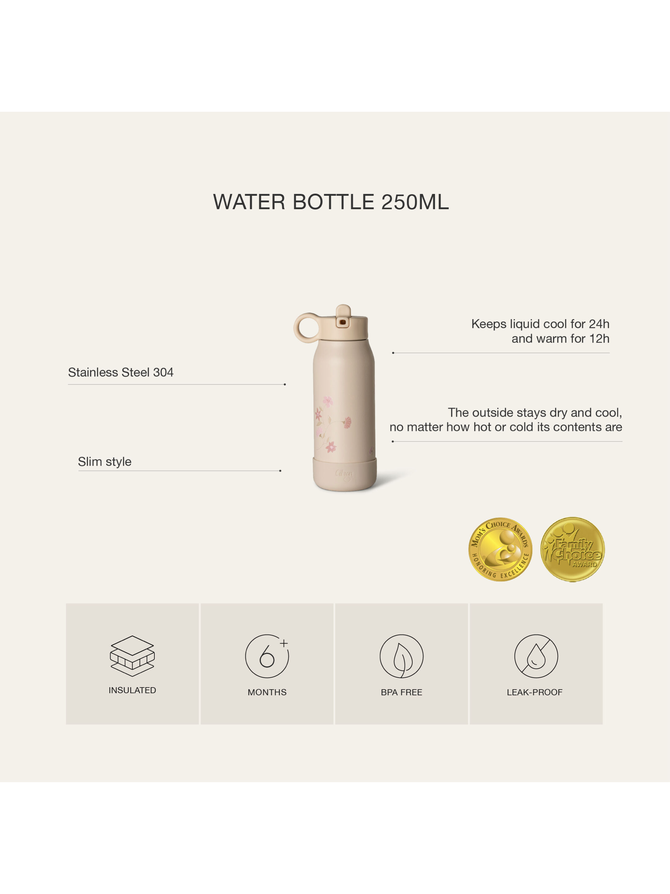 زجاجة مياه ستانلس ستيل بسعة 250 ملل - نقشة راقصة باليه image number 4