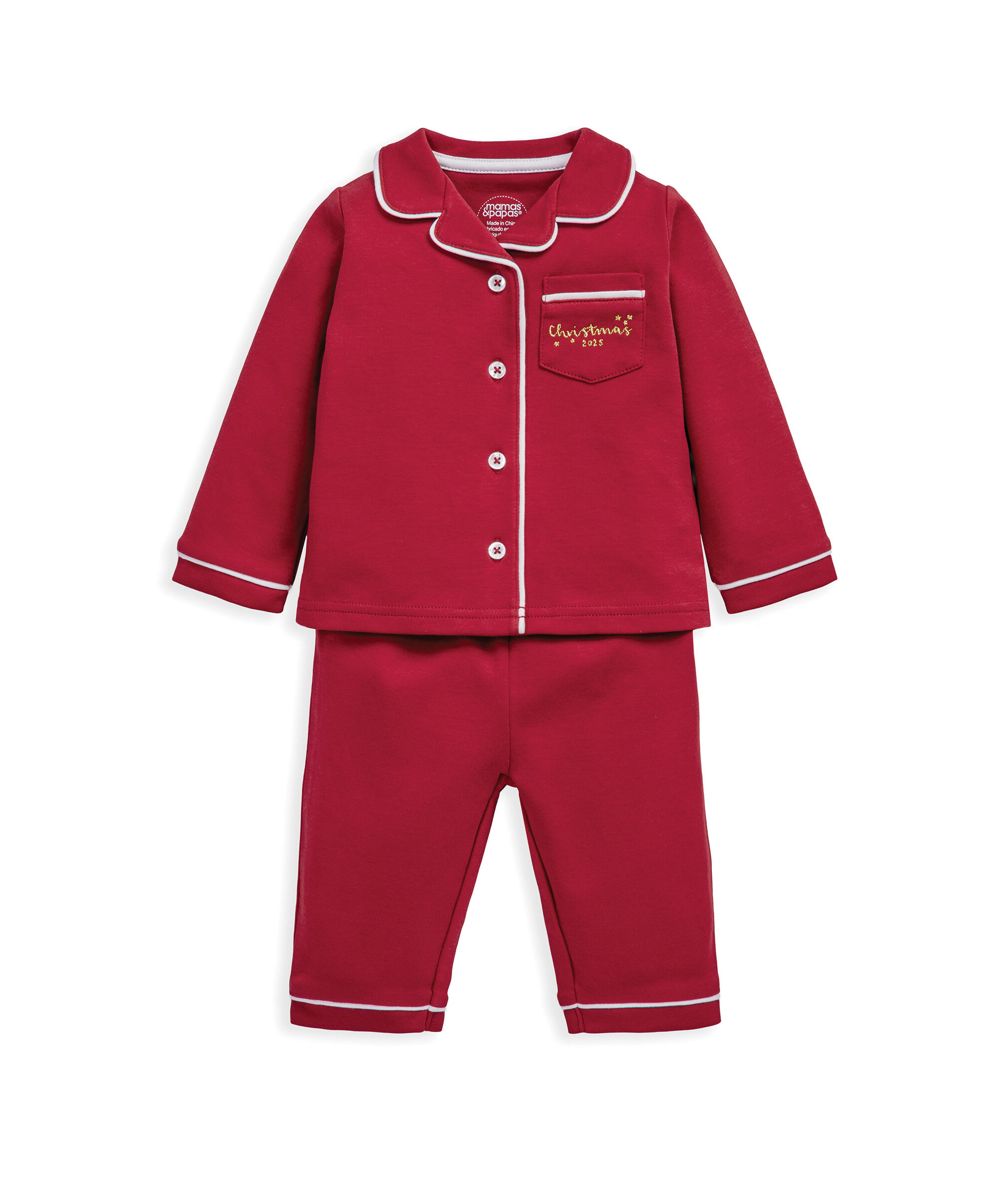 طقم بيجامة كلاسيكي بلون أحمر للكريسماس image number 4