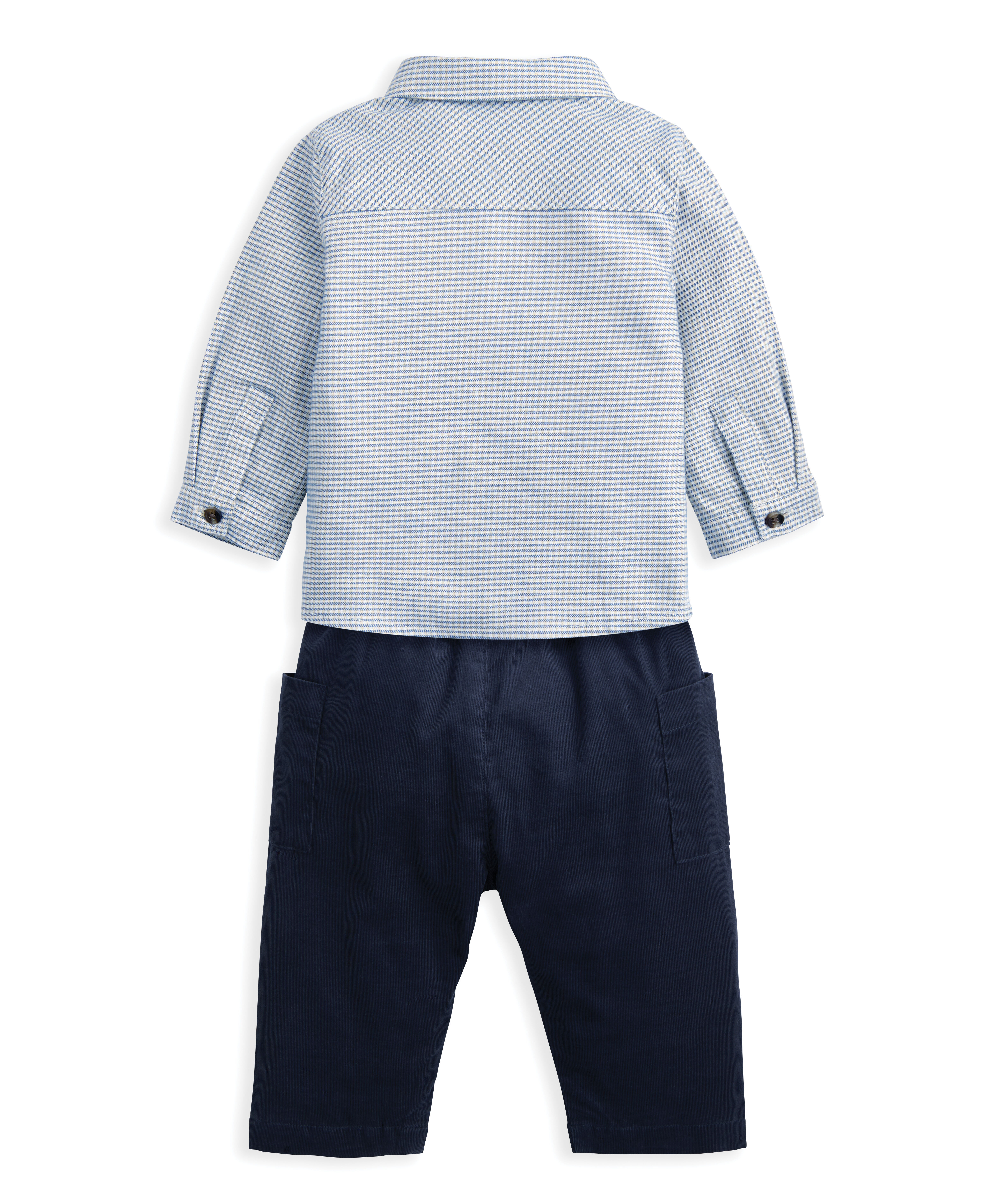 طقم قميص بنقشة مربعات وبنطال أزرق قطن مخملي مضلع، 2 قطع image number 5