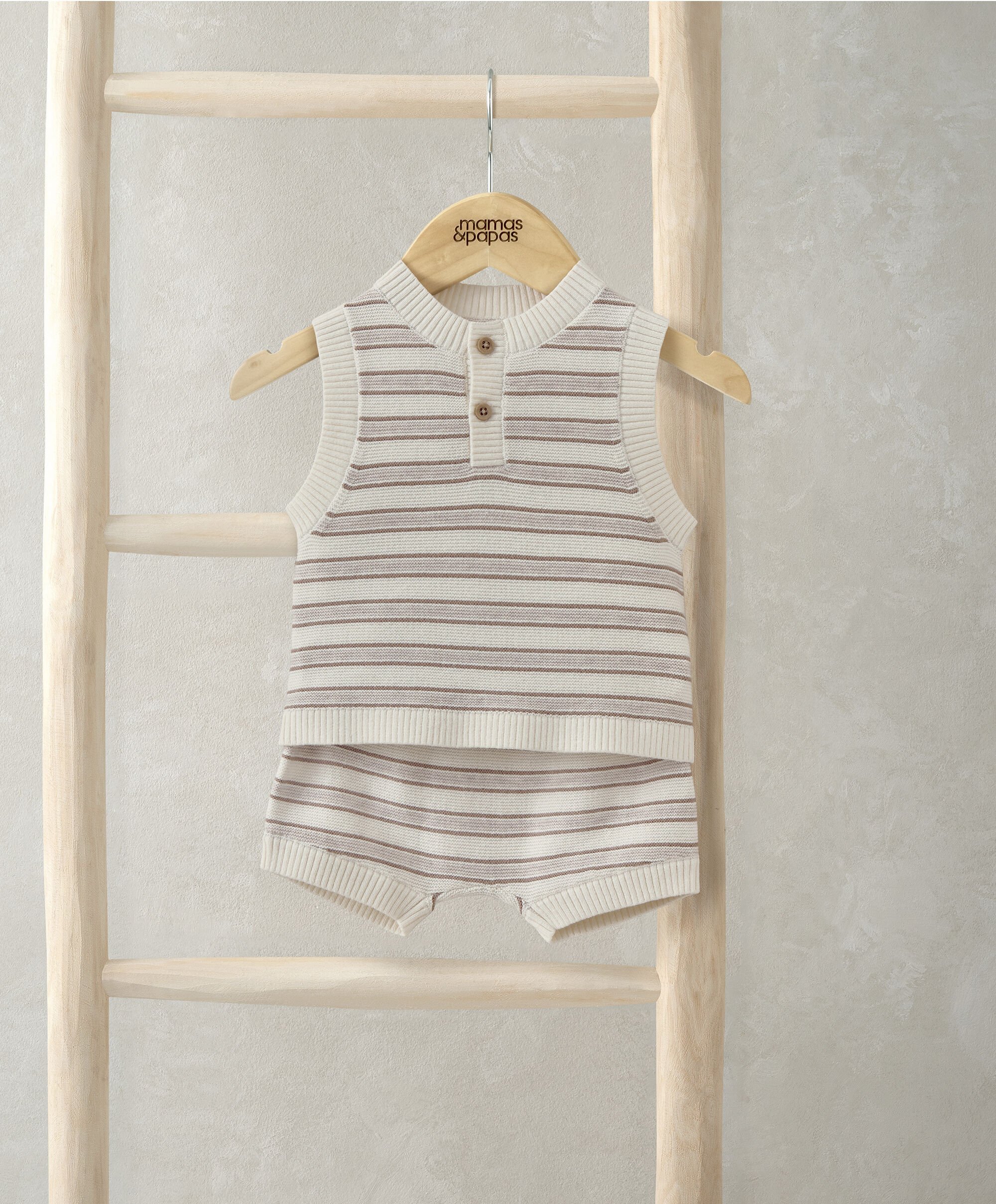 طقم بلوزة وشورت منسوج بنقشة مخططة، قطعتين