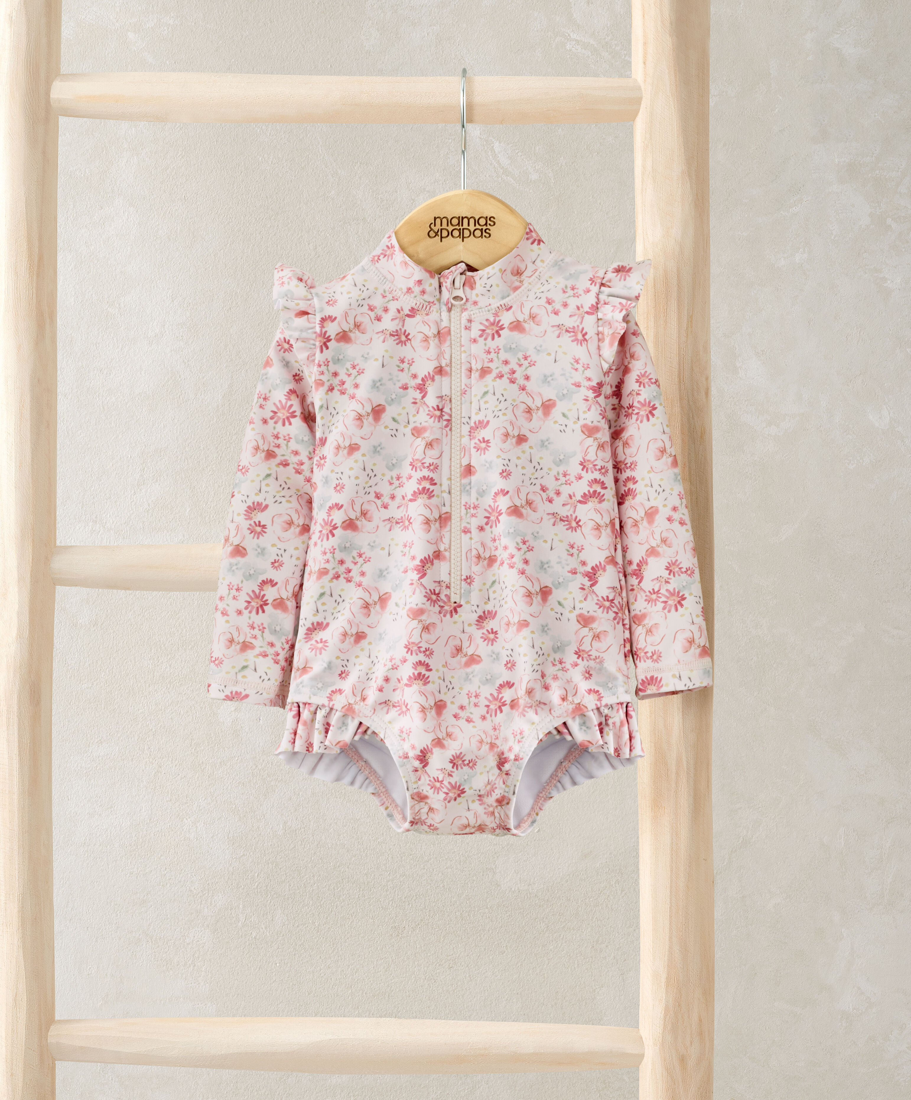 لباس سباحة بنقشة زهور وأكمام طويلة image number 1