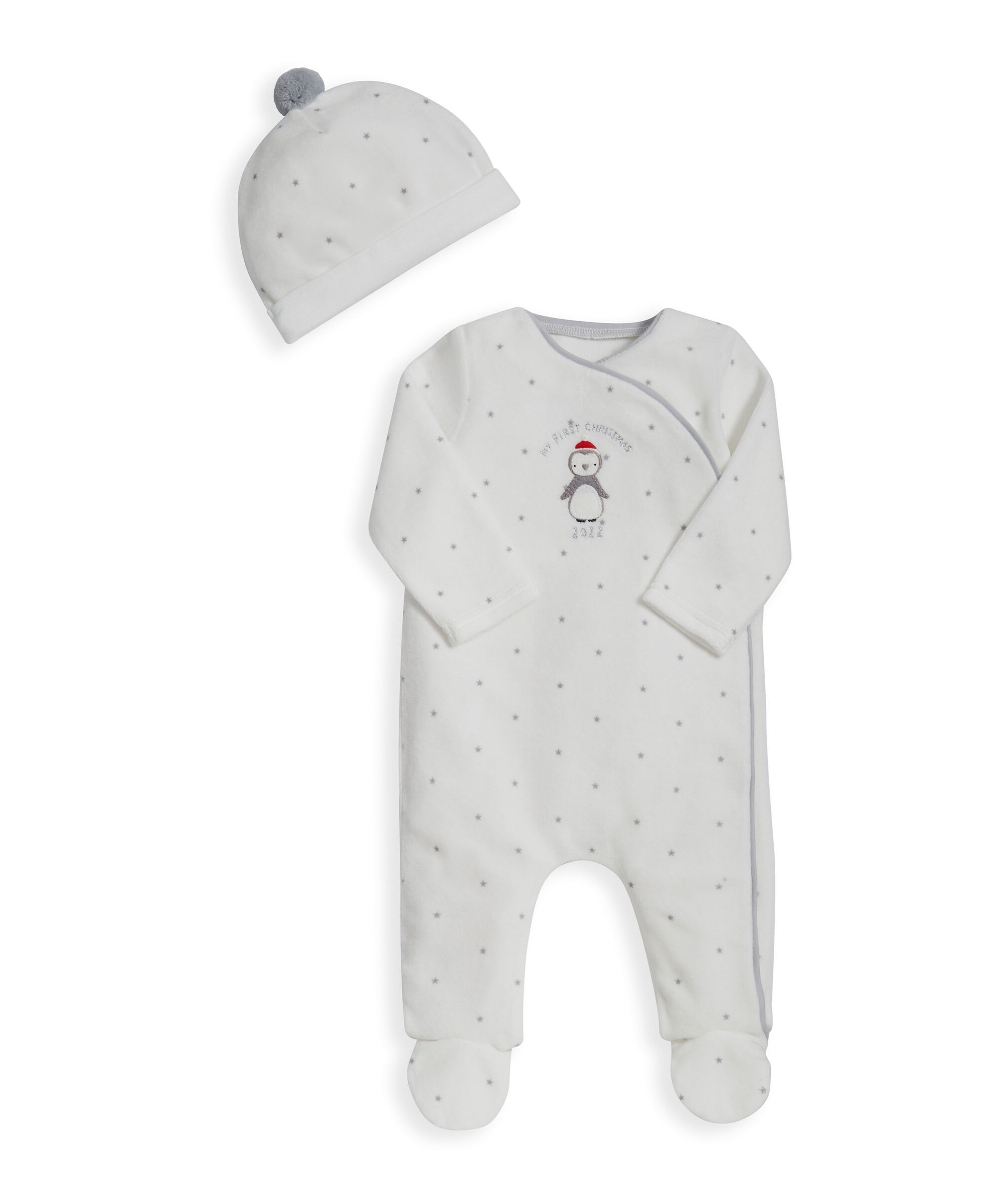 طقم لباس الكل في واحد بعبارة My First Christmas وقبعة image number 1