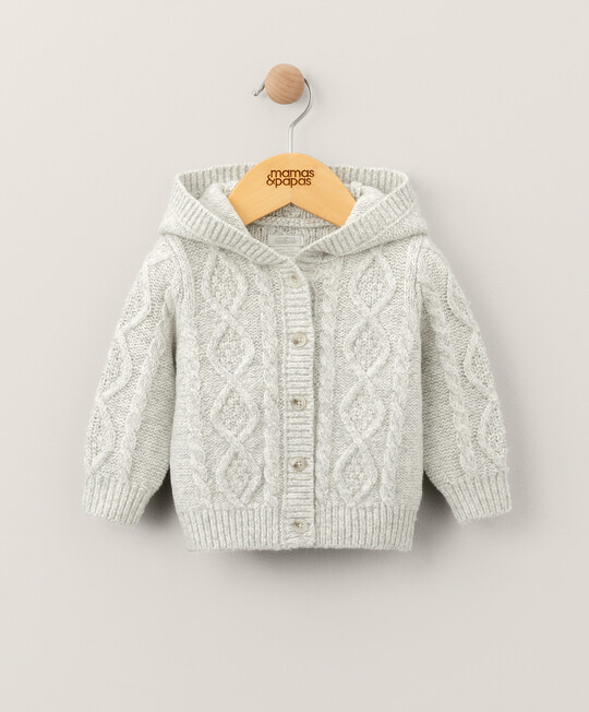 كارديغان منسوج بغرزة الضفيرة - رمادي كارديغان منسوج بغرزة الضفيرة - رمادي image number 1