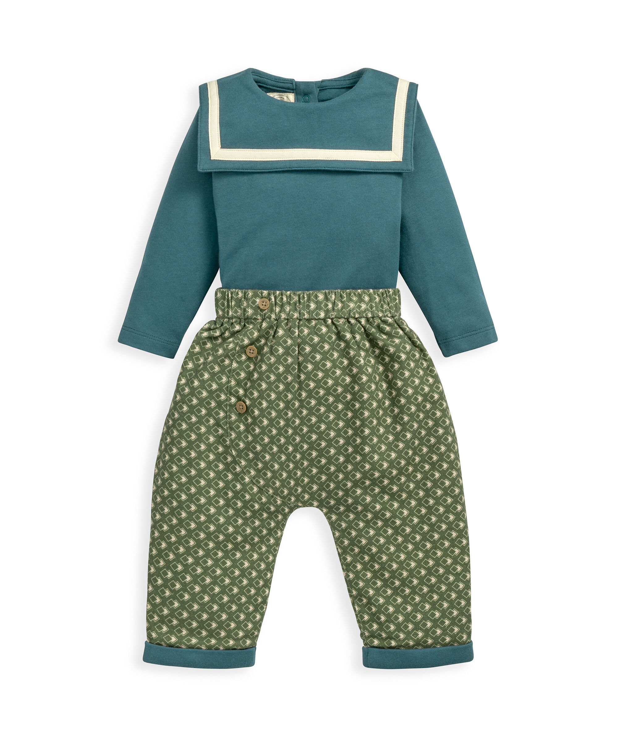 طقم لباس قطعة واحدة بياقة بحارة وبنطال من لورا اشلي image number 2