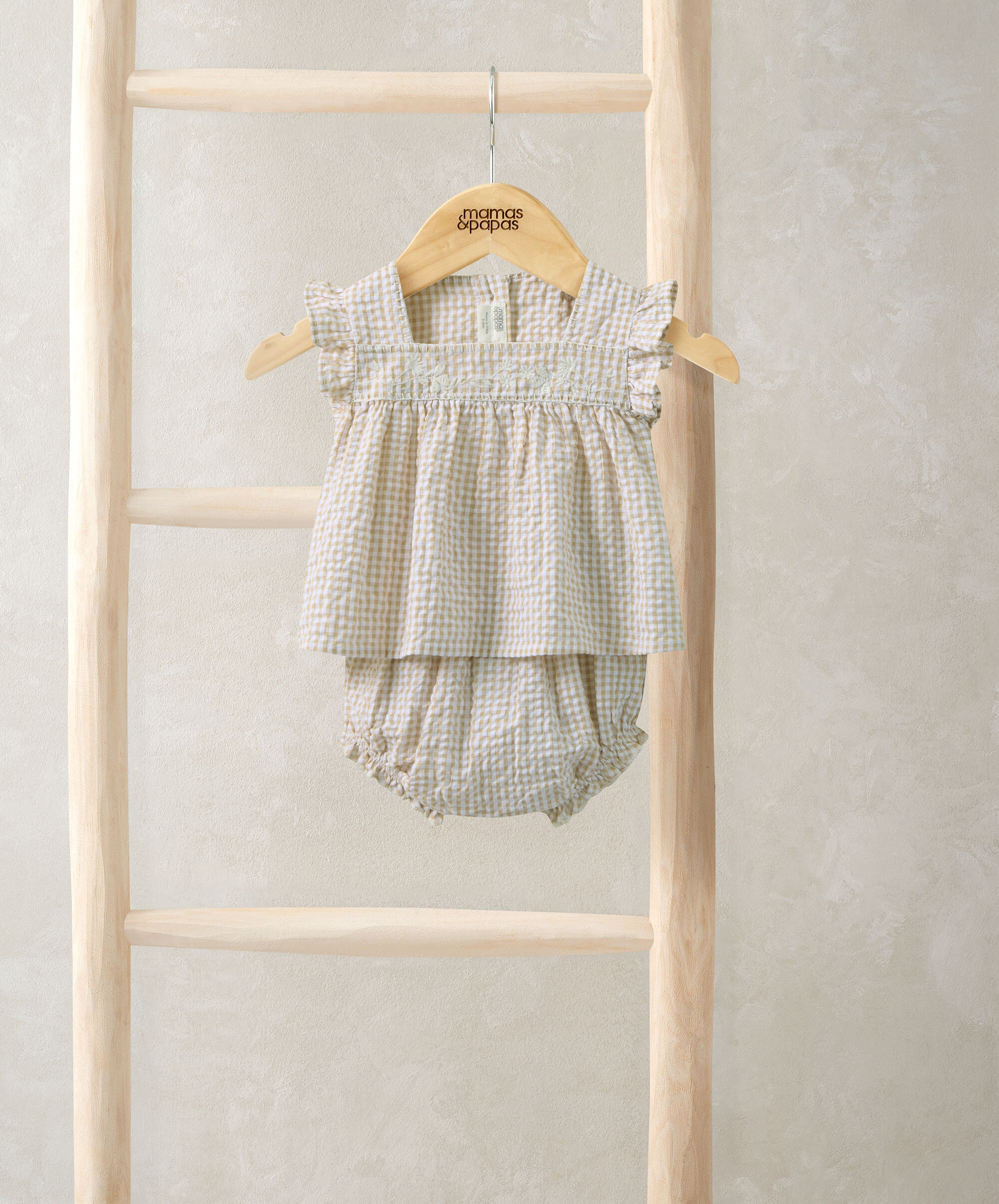 طقم بلوزة بلون وردي ونقشة مربعات مع سروال تحتي، قطعتين image number 1