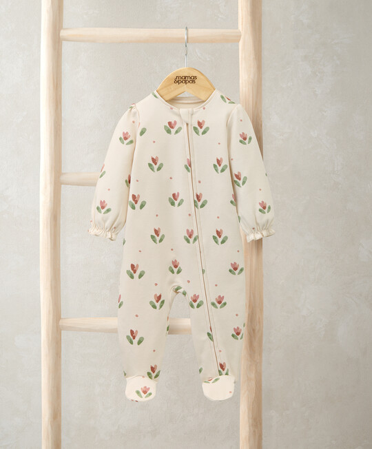 بيجاما بتصميم قطعة واحدة بسحاب ونقشة زهرة توليب بيجاما بتصميم قطعة واحدة بسحاب ونقشة زهرة توليب image number 1