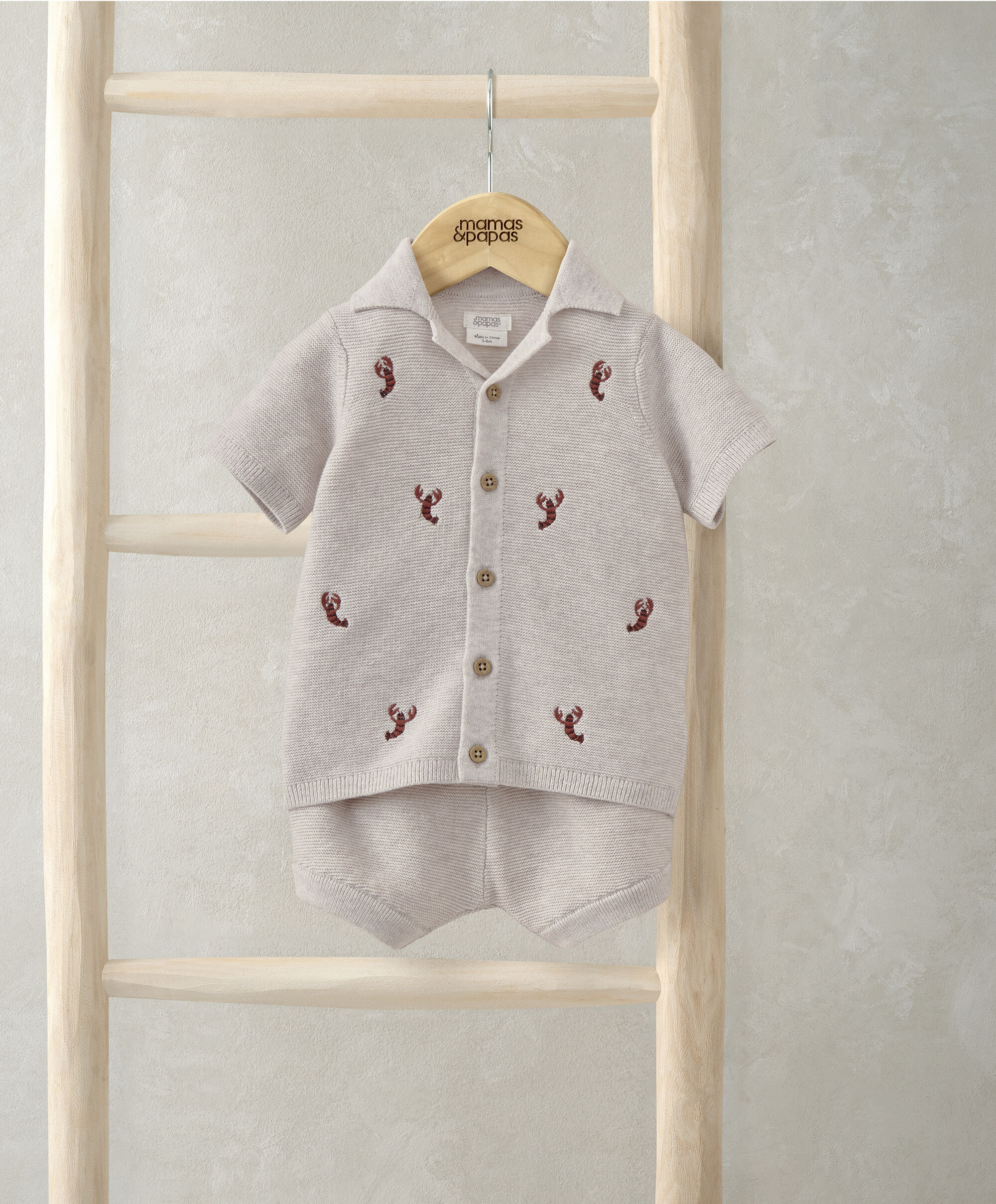 طقم قميص وشورت منسوج بتطريز سرطان بحر، قطعتين image number 1