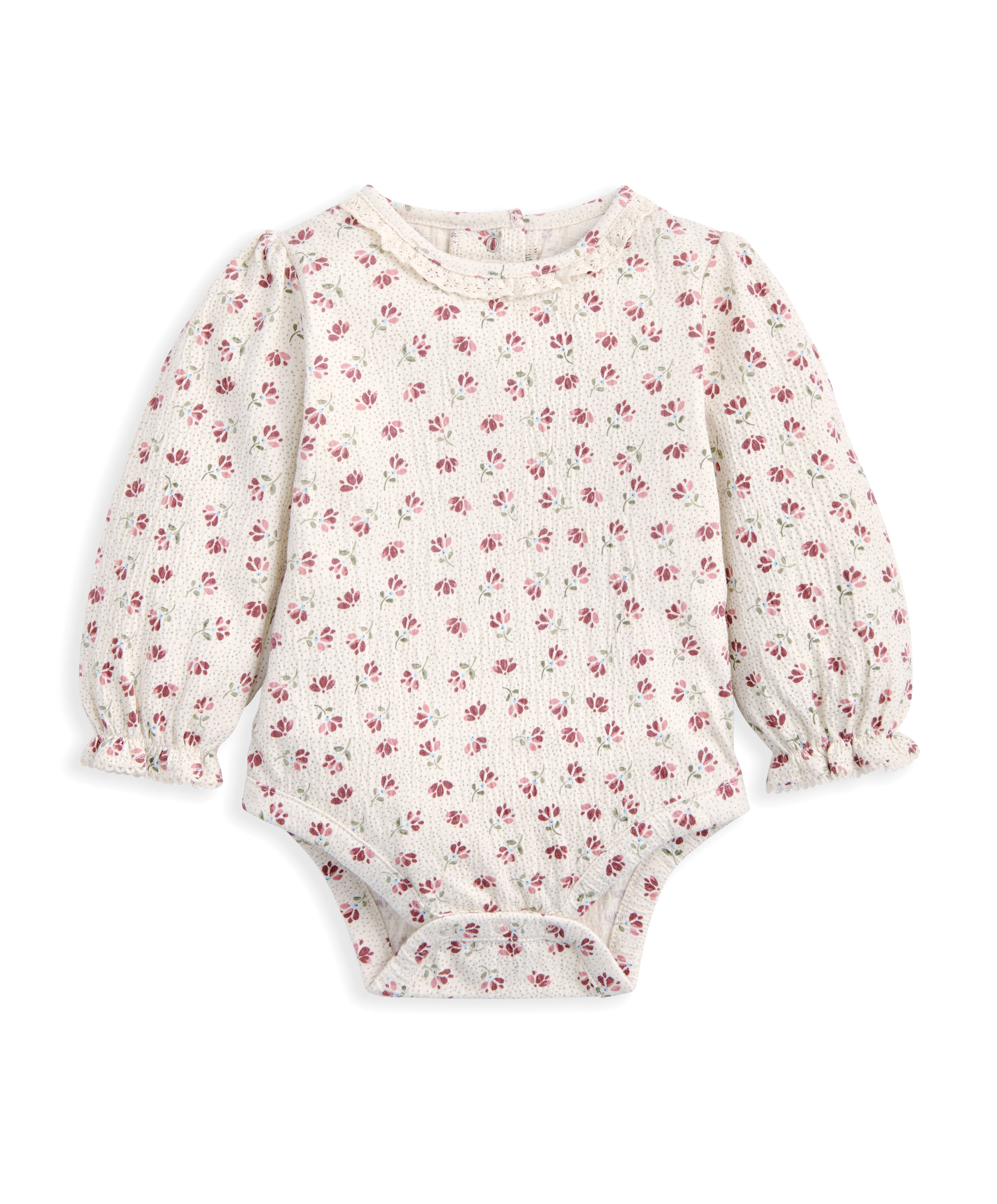 طقم فستان بتصميم مريلة قطن مخملي مضلع وبودي سوت بنقشة زهور، 2 قطع image number 4