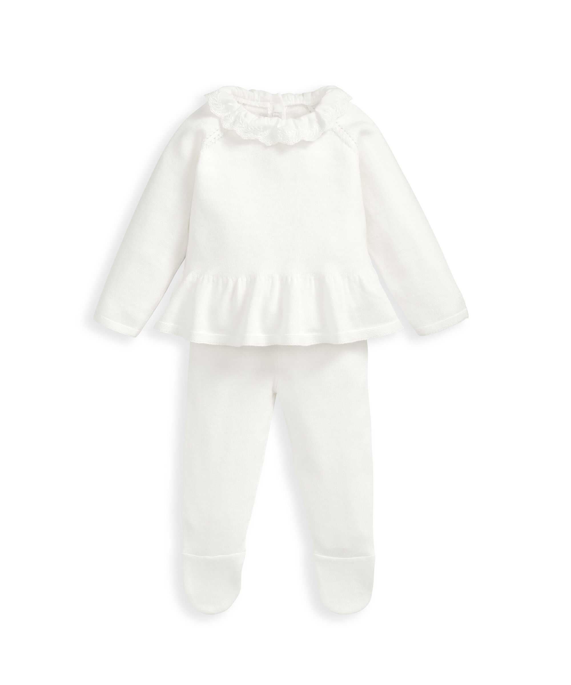 طقم بلوزة منسوجة بكشكش ولغينغز - أبيض image number 2