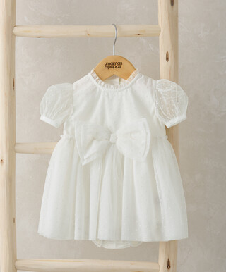 رومبر مزين بعقدة ونقاط بارزة - أبيض رومبر مزين بعقدة ونقاط بارزة - أبيض