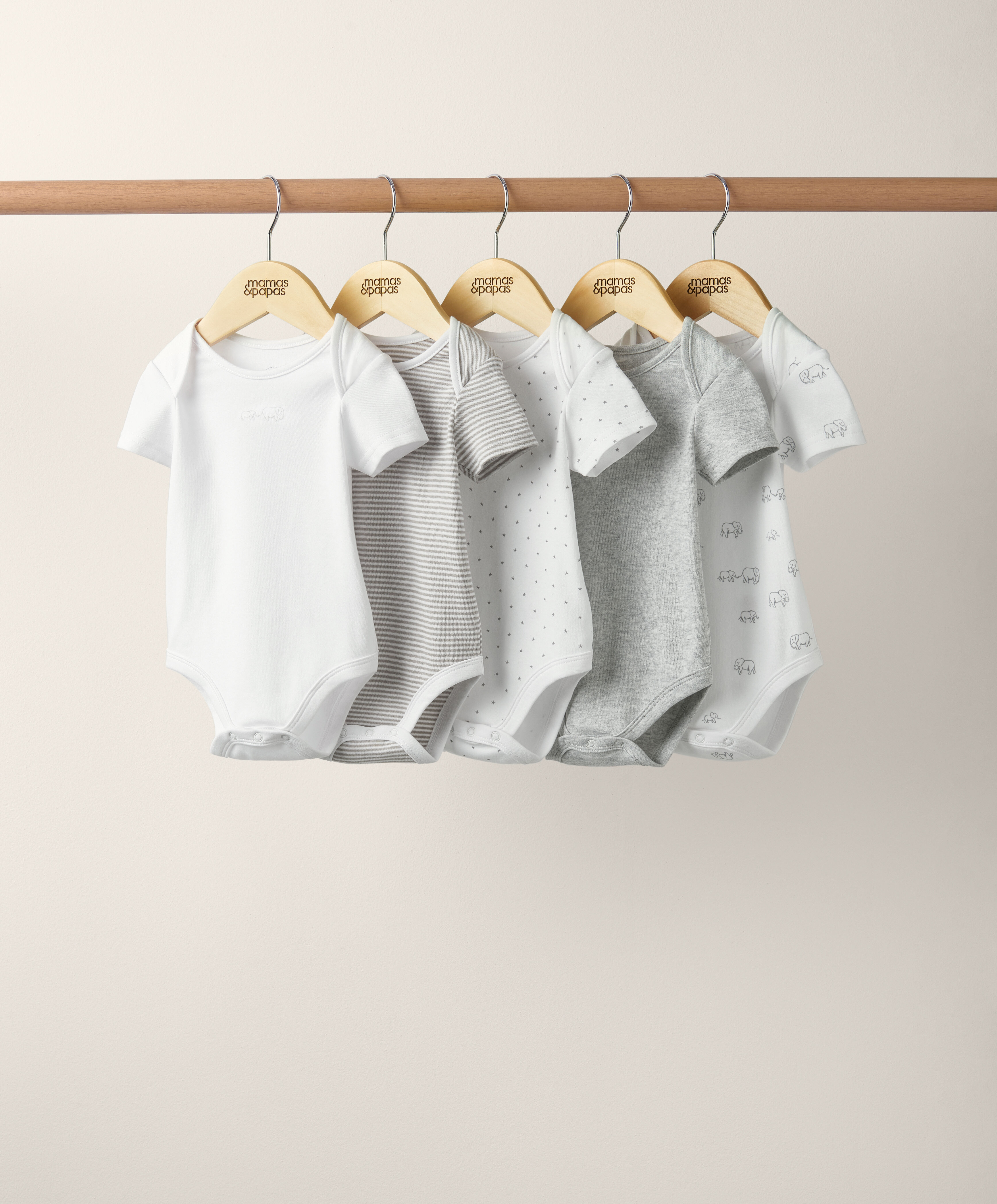 طقم لباس قطعة واحدة بأكمام قصيرة ونقشة فيل - 5 قطع image number 3