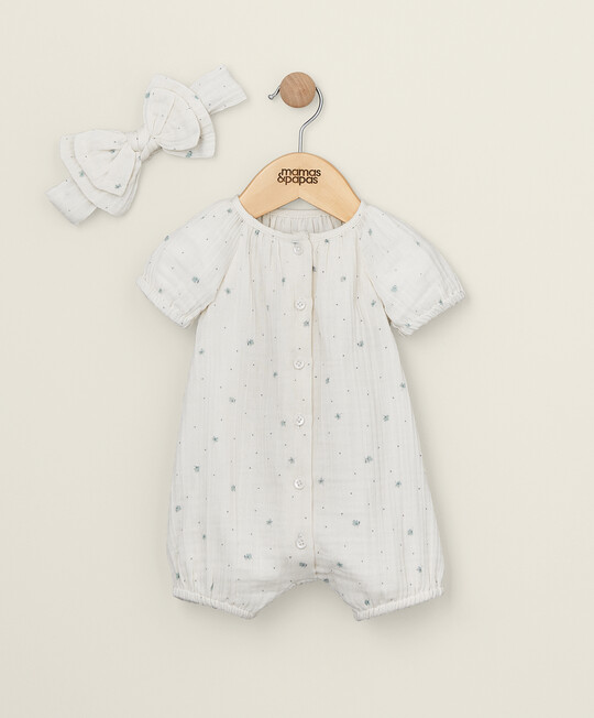 طقم رومبر وطوق رأس بنقشة زهور - وردي طقم رومبر وطوق رأس بنقشة زهور - وردي image number 1