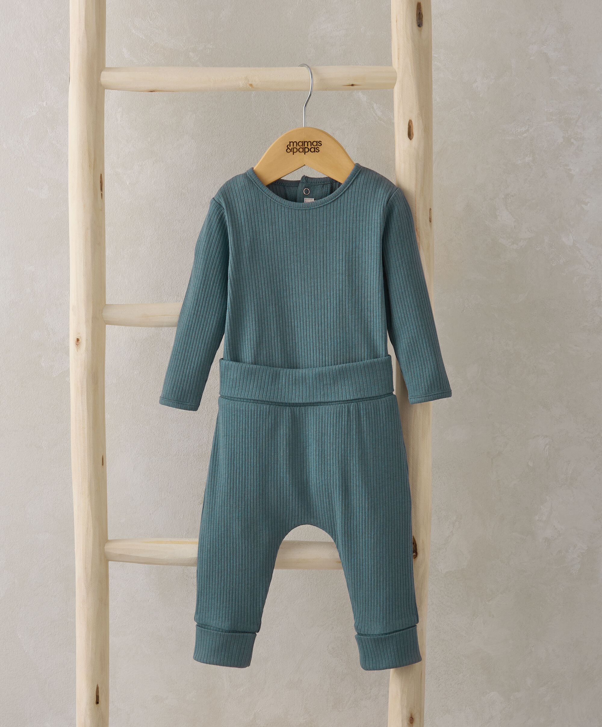 طقم لباس قطعة واحدة وبنطال بتصميم مضلع عضوي - أزرق image number 1