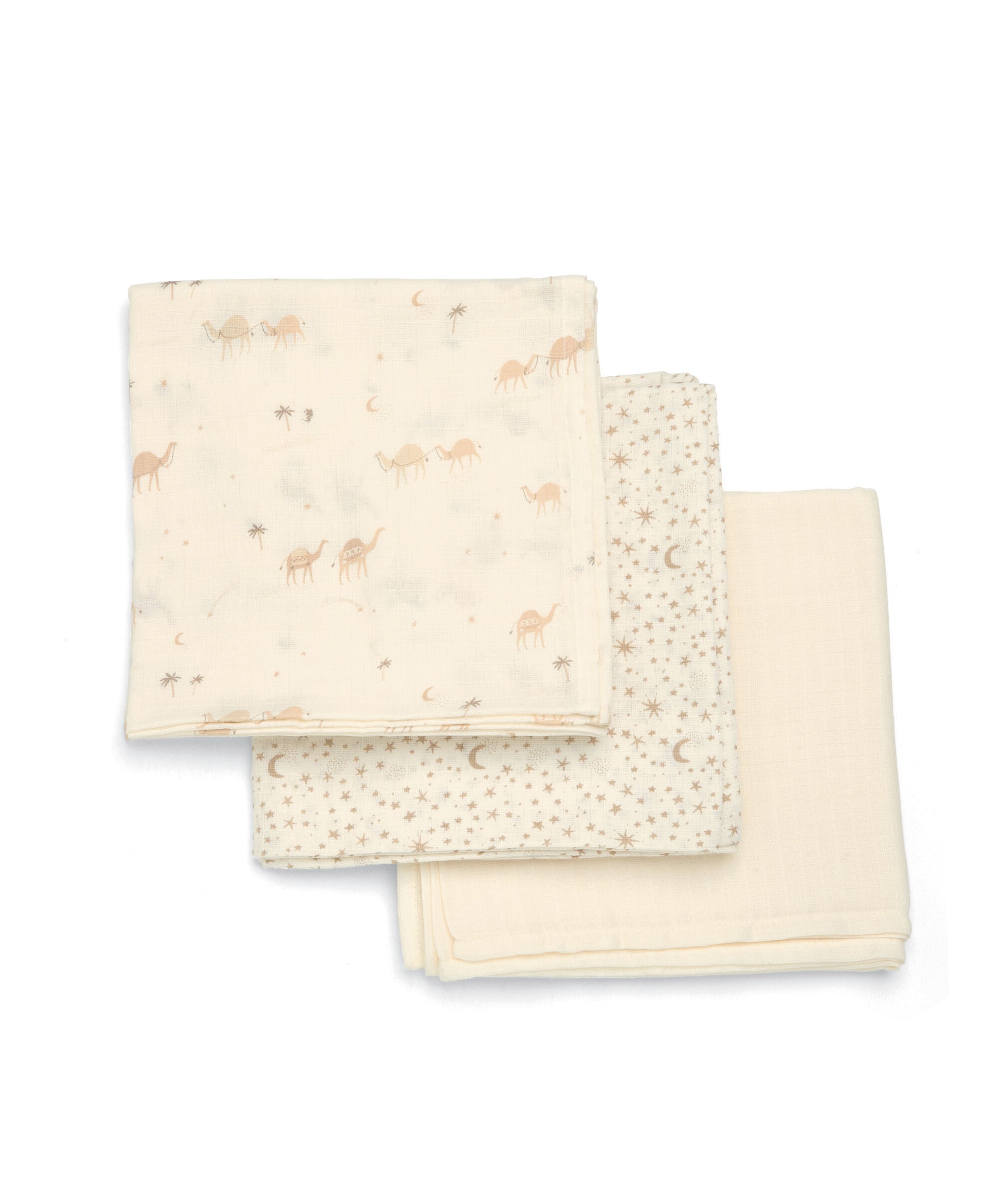 مجموعة مربعات موسلين كبيرة بنقشة جمل ( 3 قطع)، بلون محايد image number 2