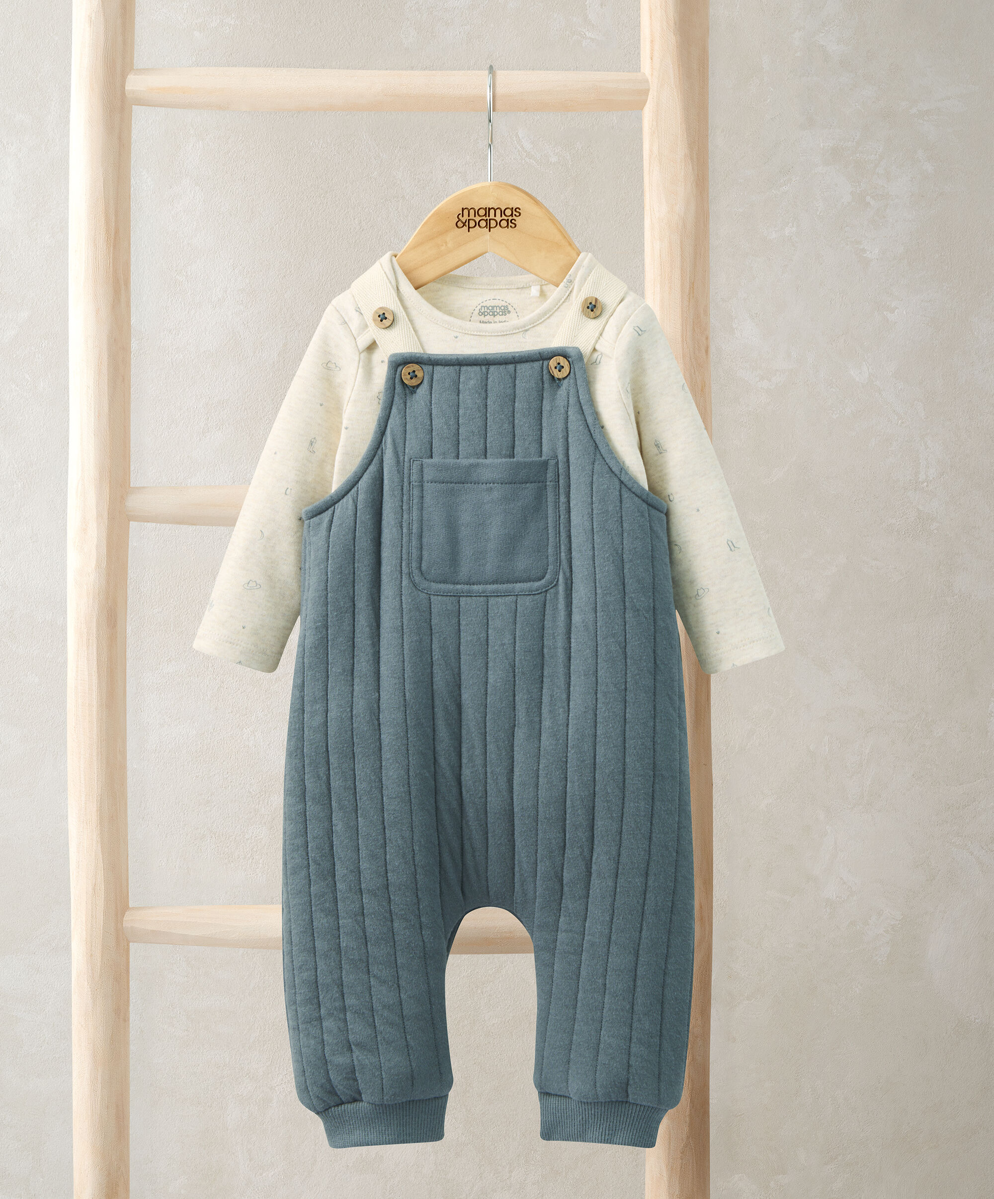 Quilted Dungarees & Oatmeal Bodysuit image number 1