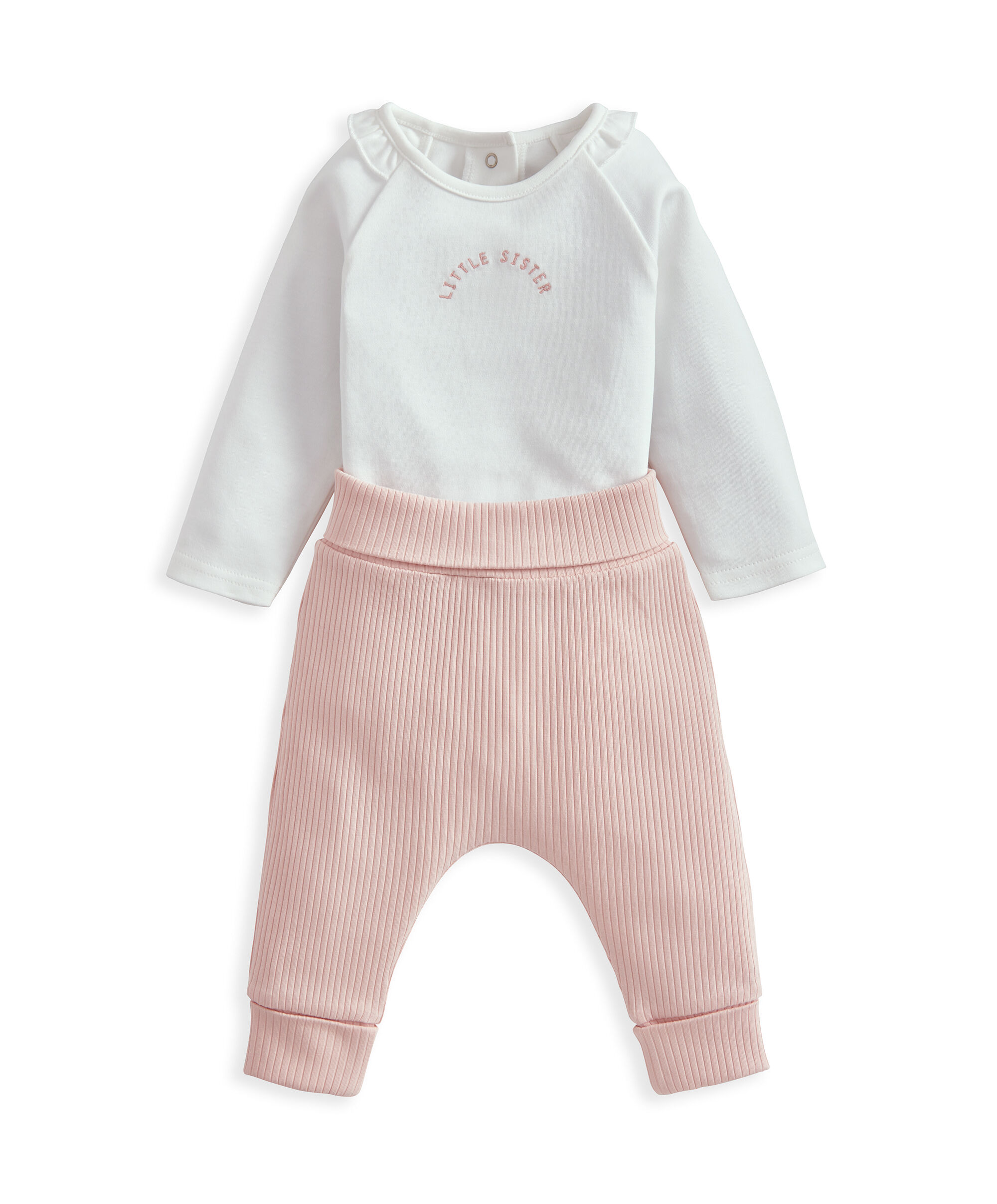 طقم لغينغز ولباس قطعة واحدة مزين بعبارة Little Sister - قطعتان image number 2