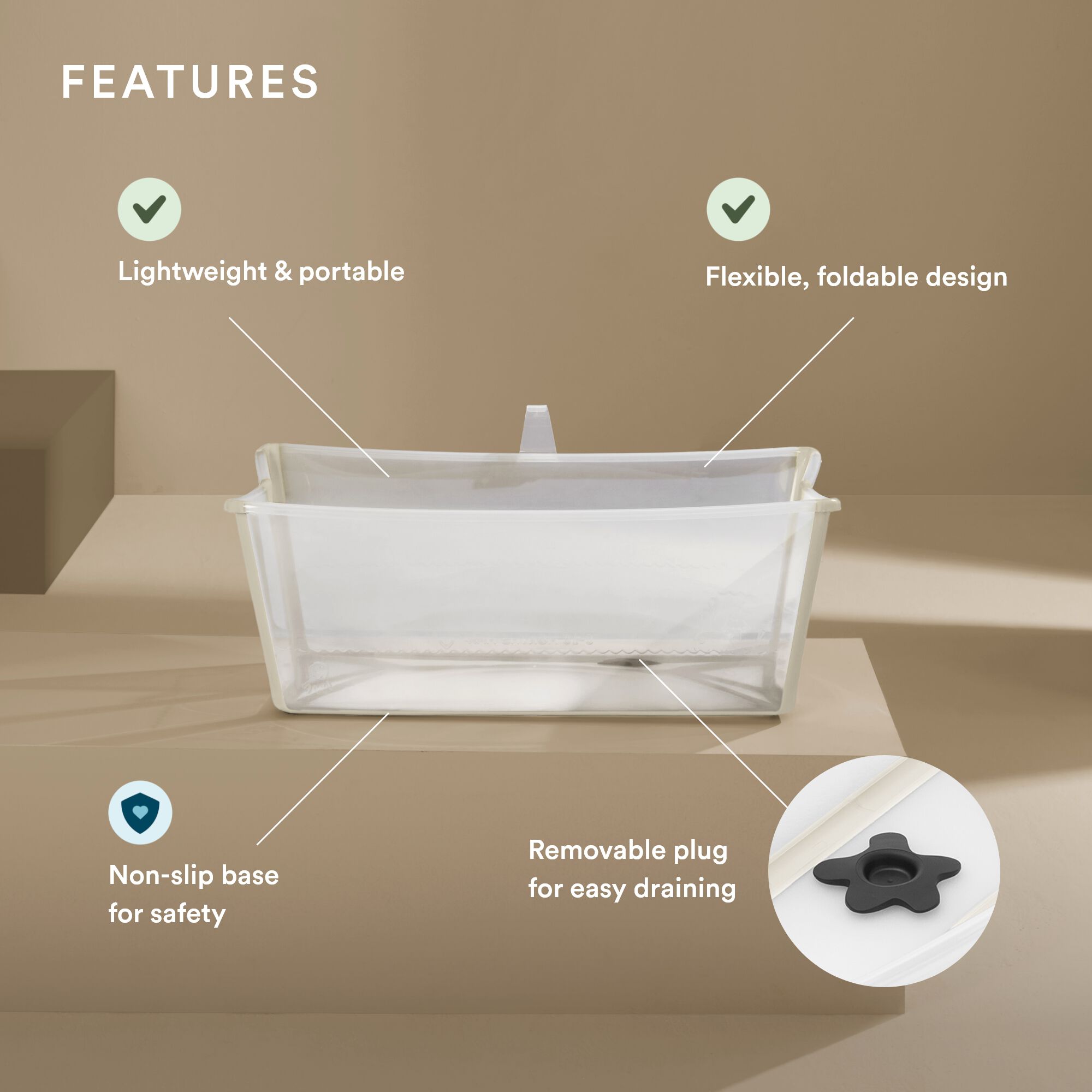 حوض استحمام ستوك قابل للطي، باللون ساندي بيج image number 2