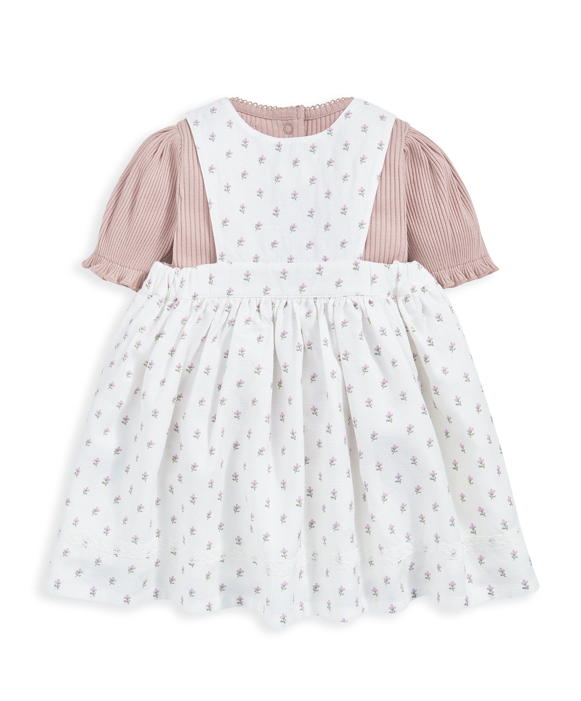 طقم فستان بتصميم مريلة وتي شيرت image number 3