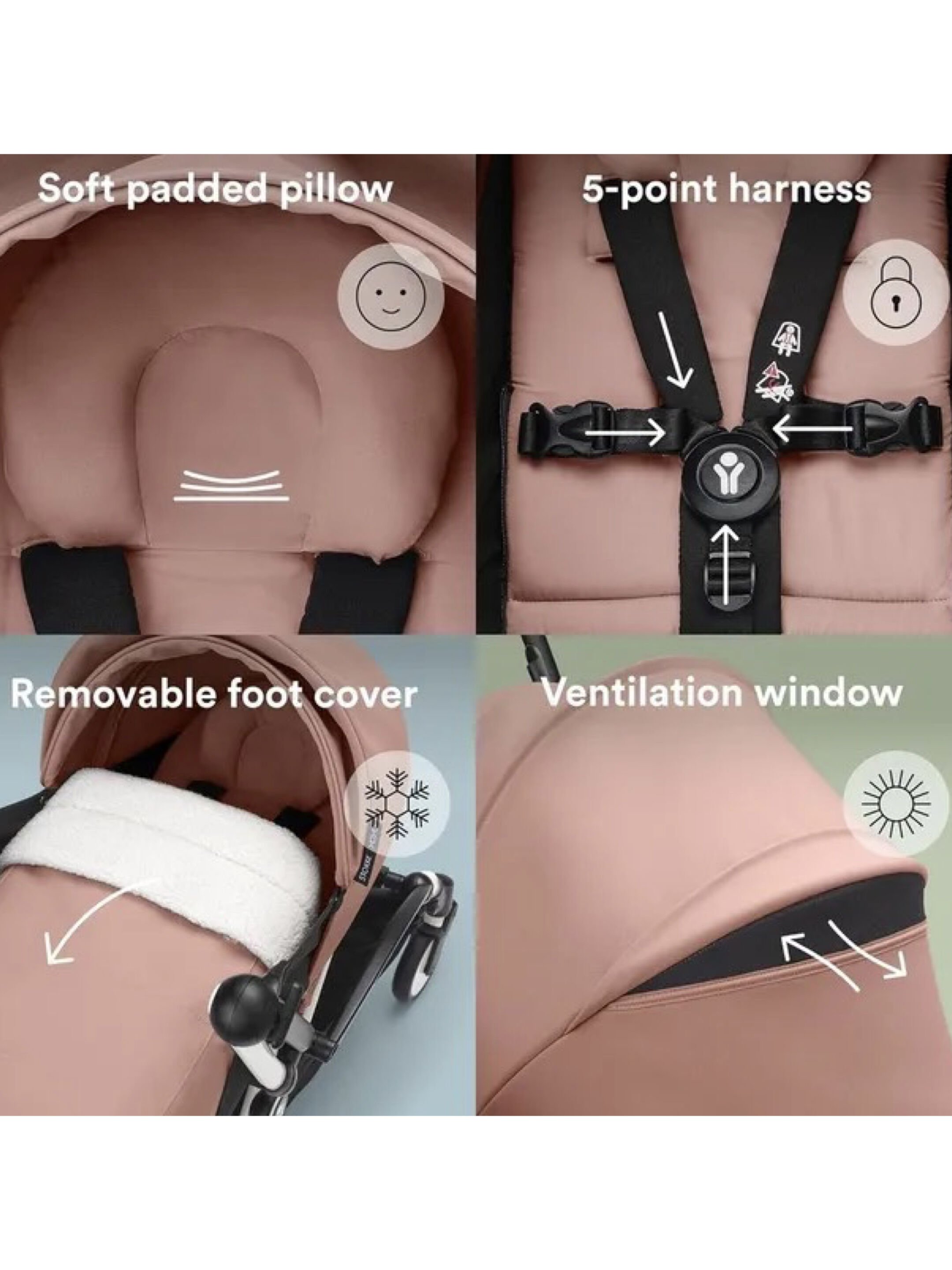 Stokke YOYO3 Full Stroller with Black Frame, 0+ Newborn and 6+ Color Pack - Ginger (3 pieces) image number 4