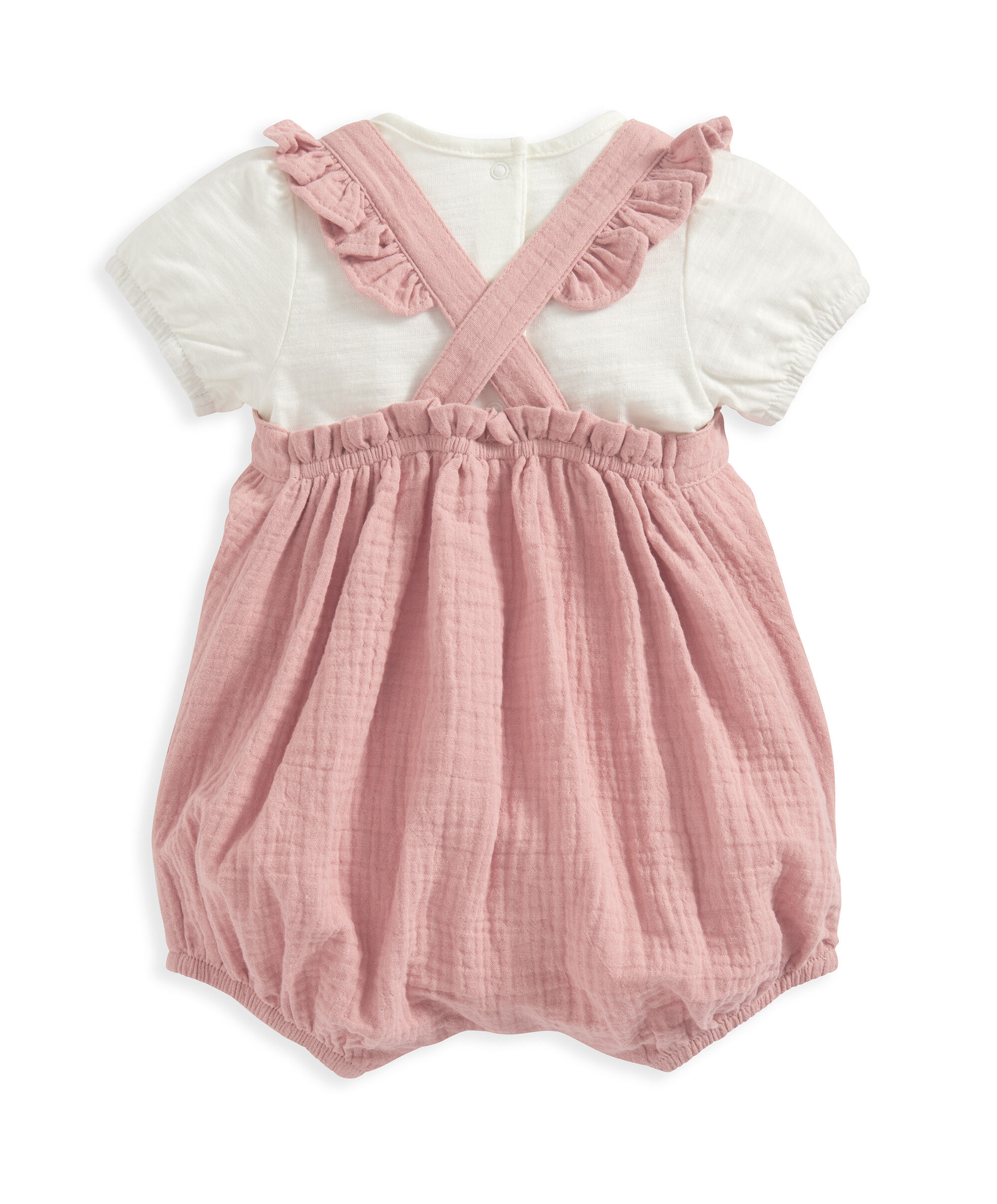 طقم دنغري مطرز ولباس قطعة واحدة - وردي image number 3