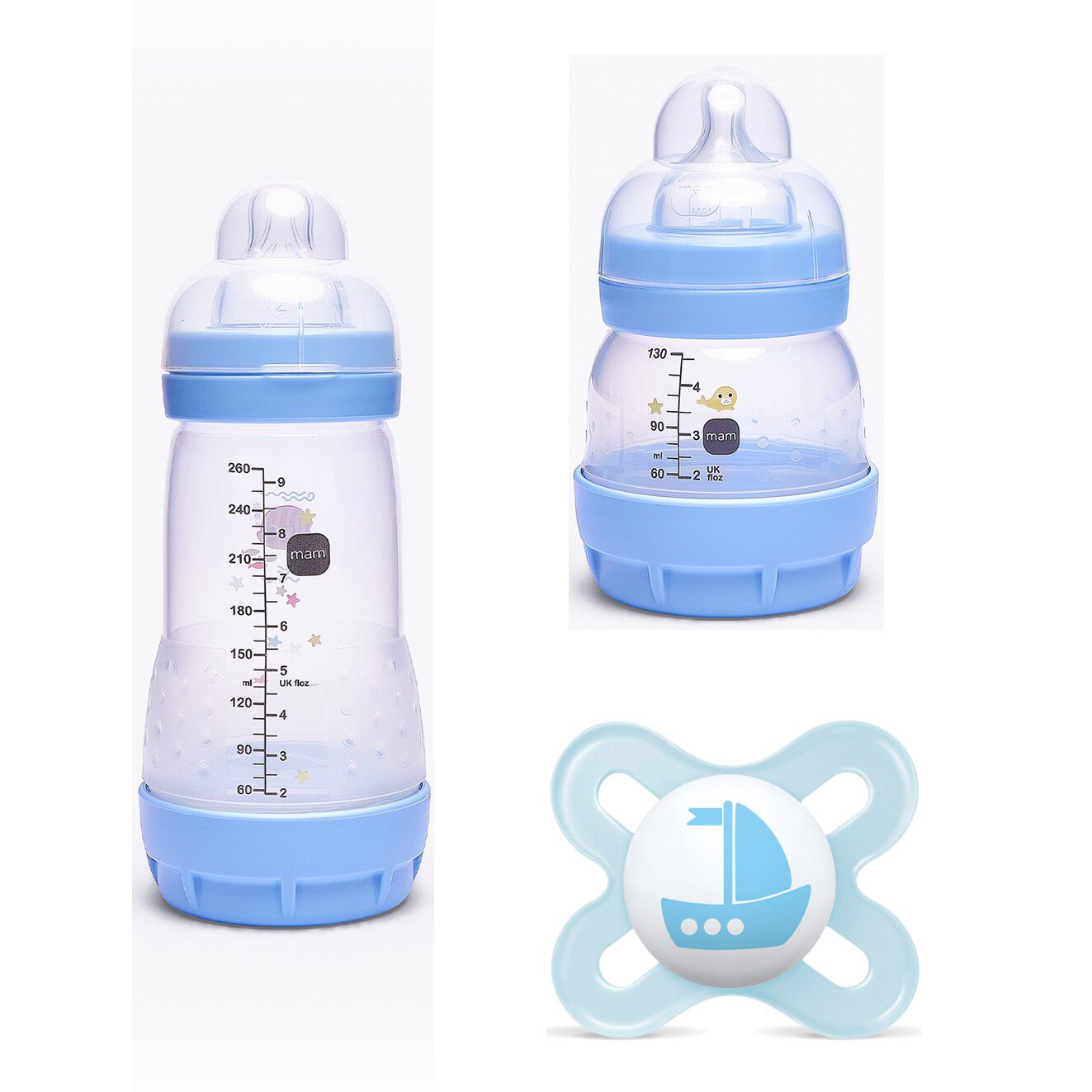 عبوة زجاجة رضاعة مرنة سيليكون مام بيبي إيزي ستارت مضادة للمغص - من سن الولادة فما فوق | سي لايف بلو - 3 قطع image number 1