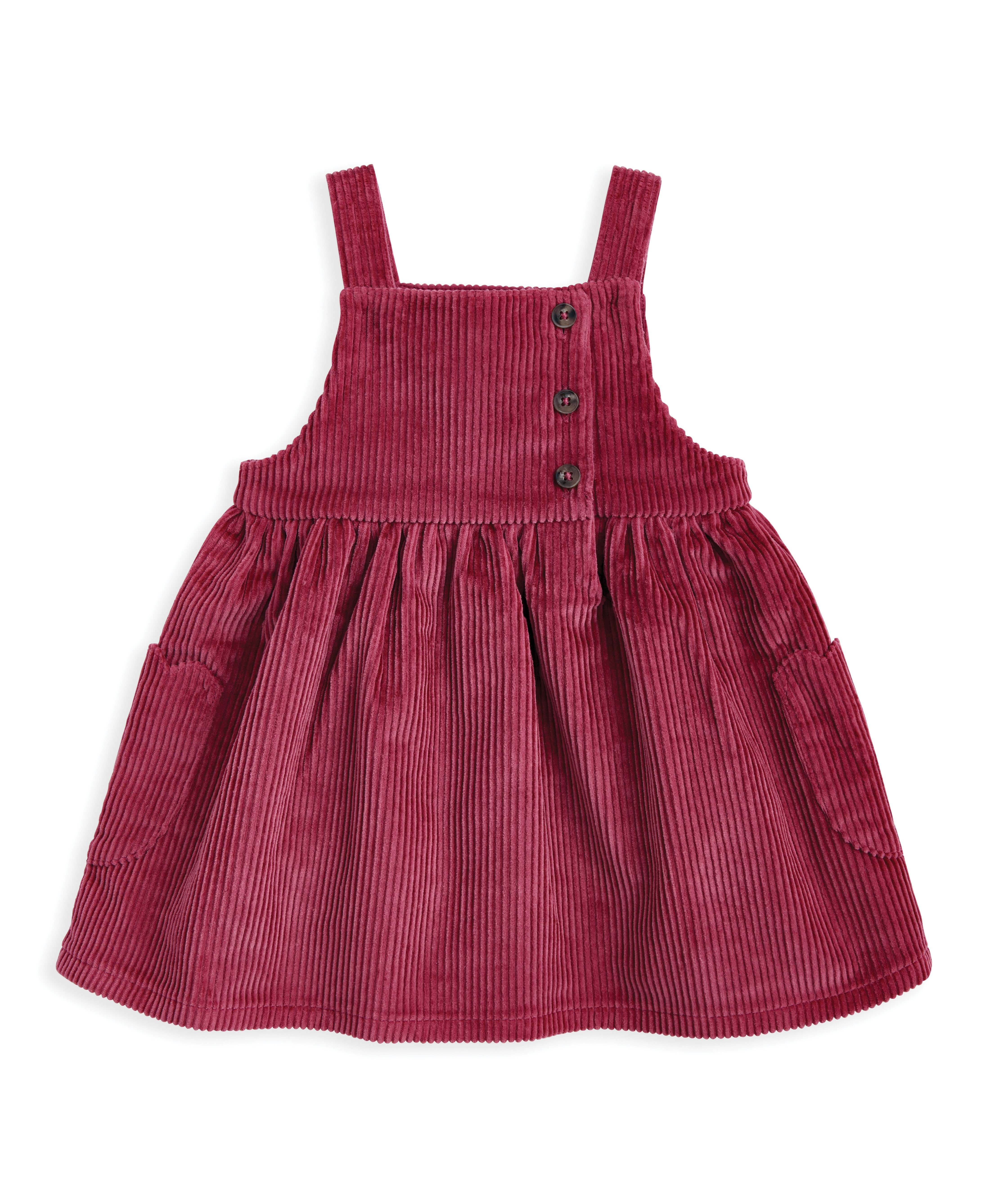 طقم فستان بتصميم مريلة قطن مخملي مضلع وبودي سوت بنقشة زهور، 2 قطع image number 3