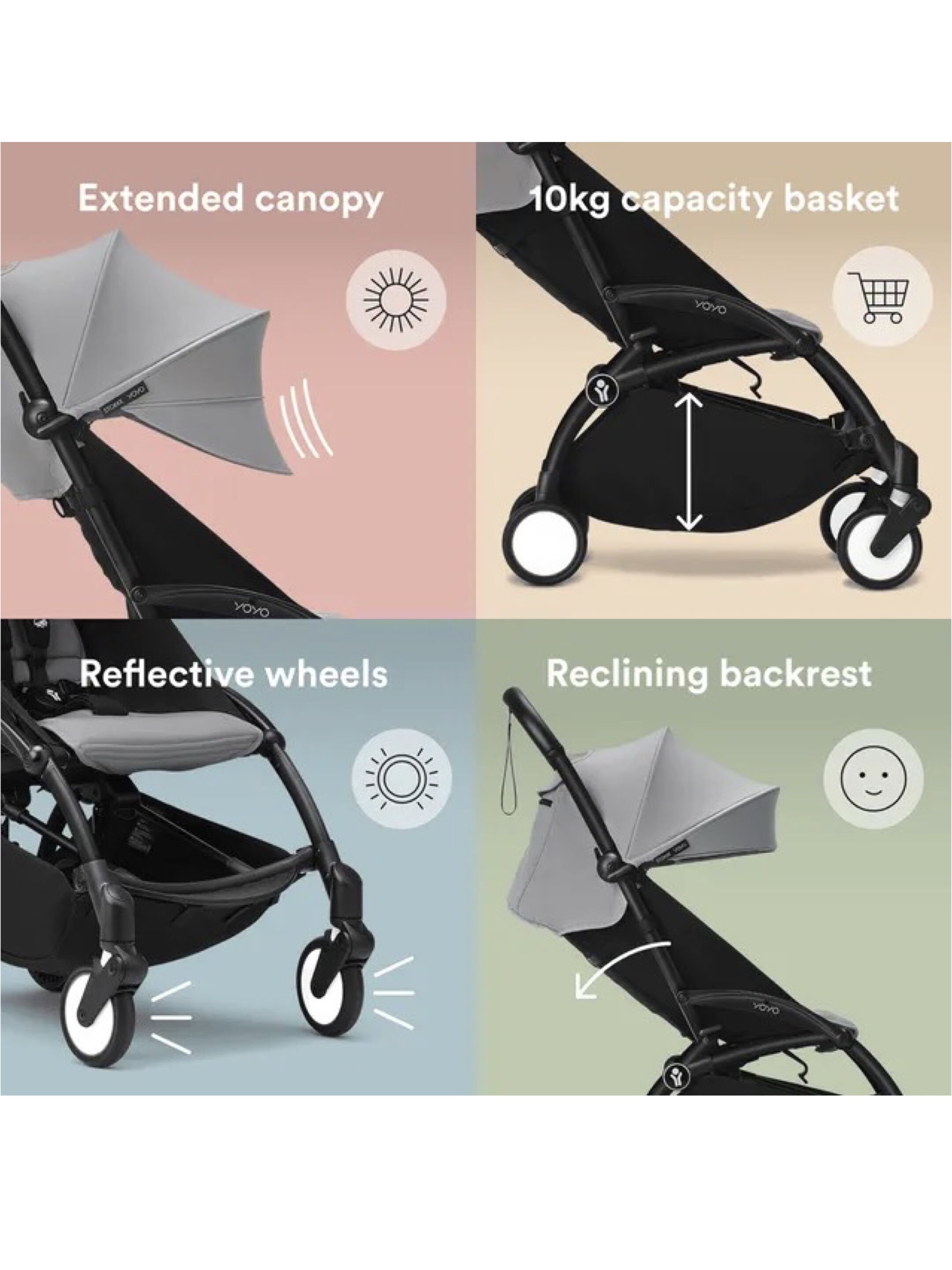 Stokke YOYO3 Full Stroller with Black Frame, 0+ Newborn and 6+ Color Pack - Stone (3 pieces) image number 3