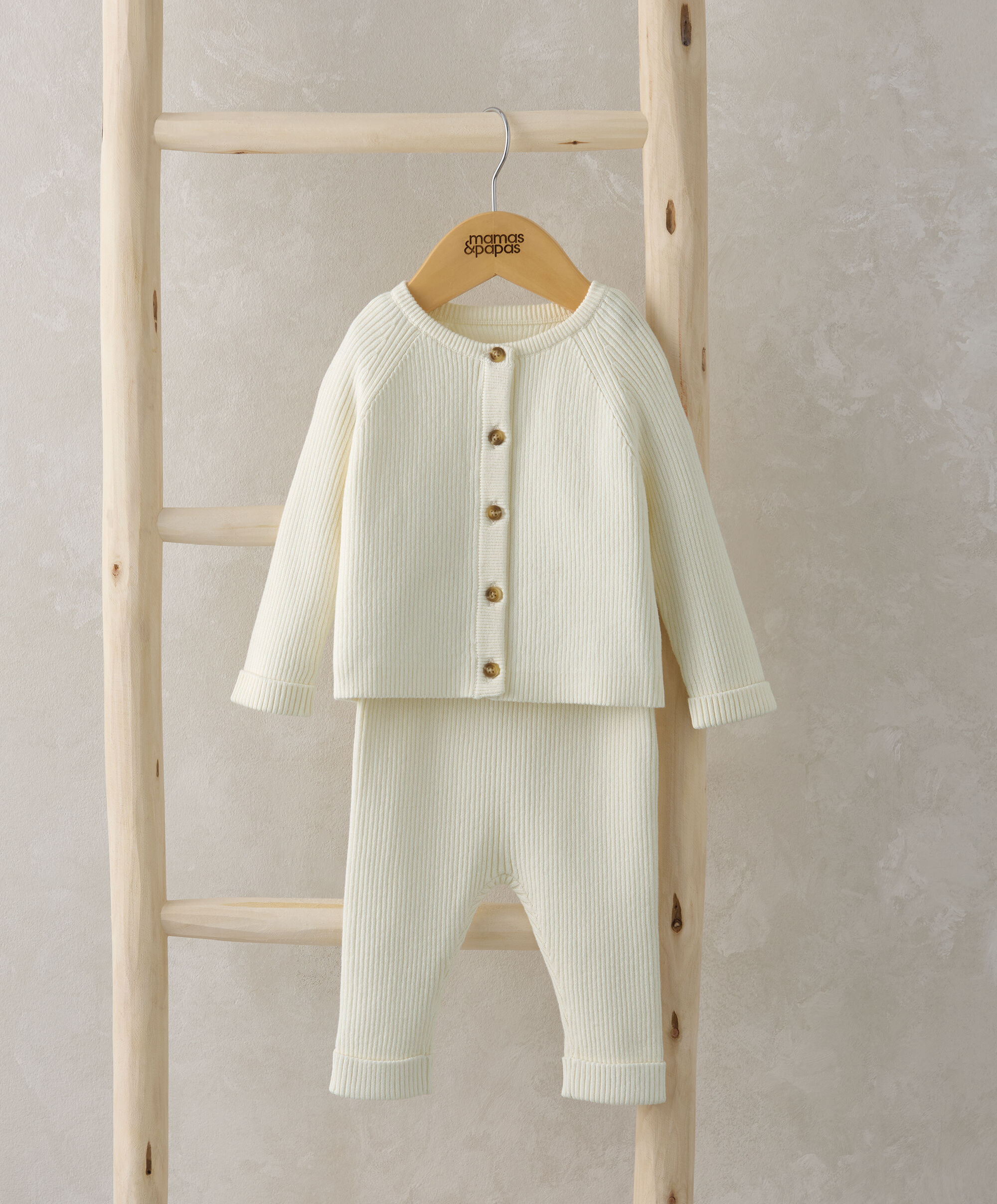 طقم كارديغان ولغينغز منسوج - بيج image number 1