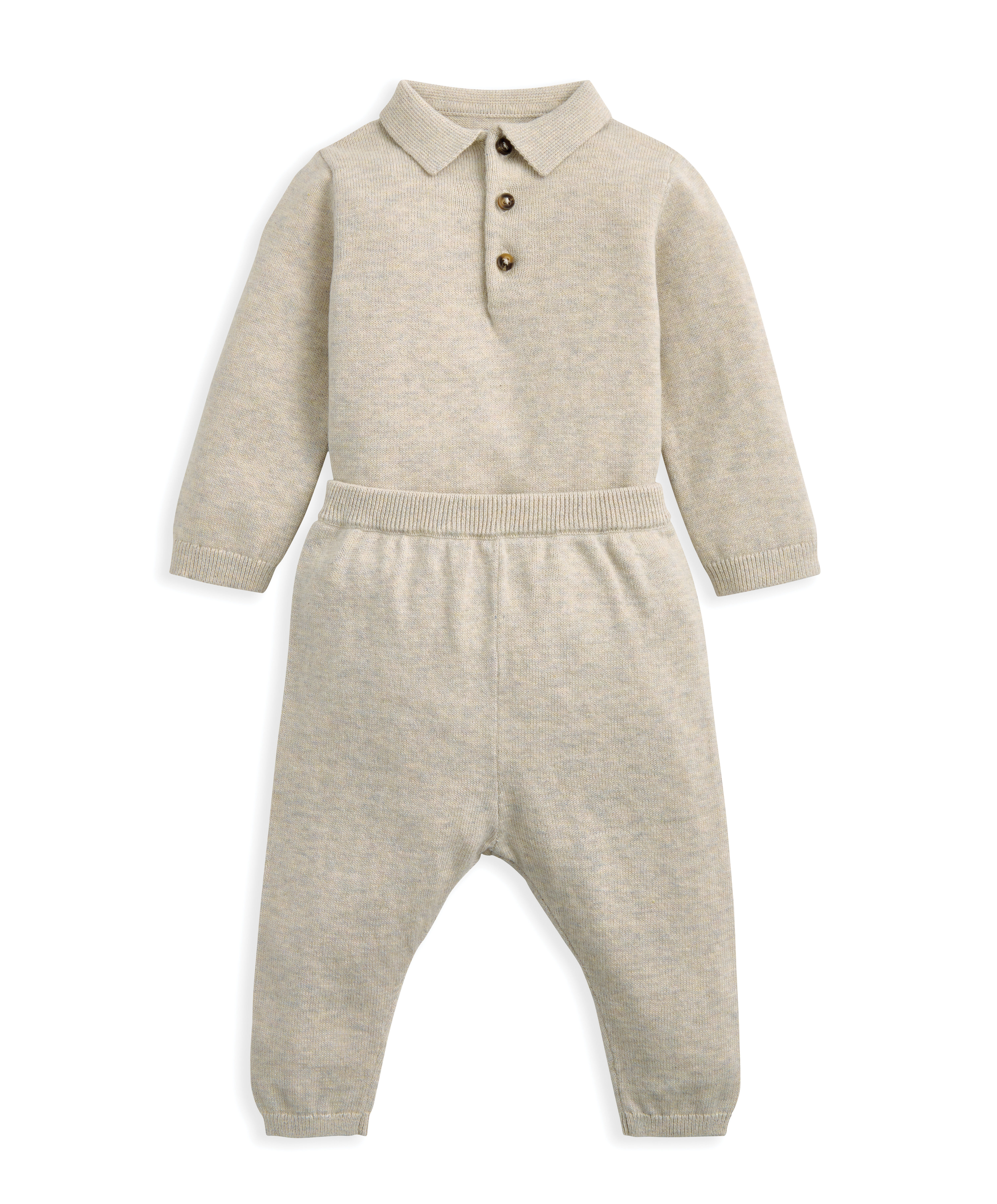 طقم بودي سوت بولو منسوج بلون كاميل، 2 قطع image number 1