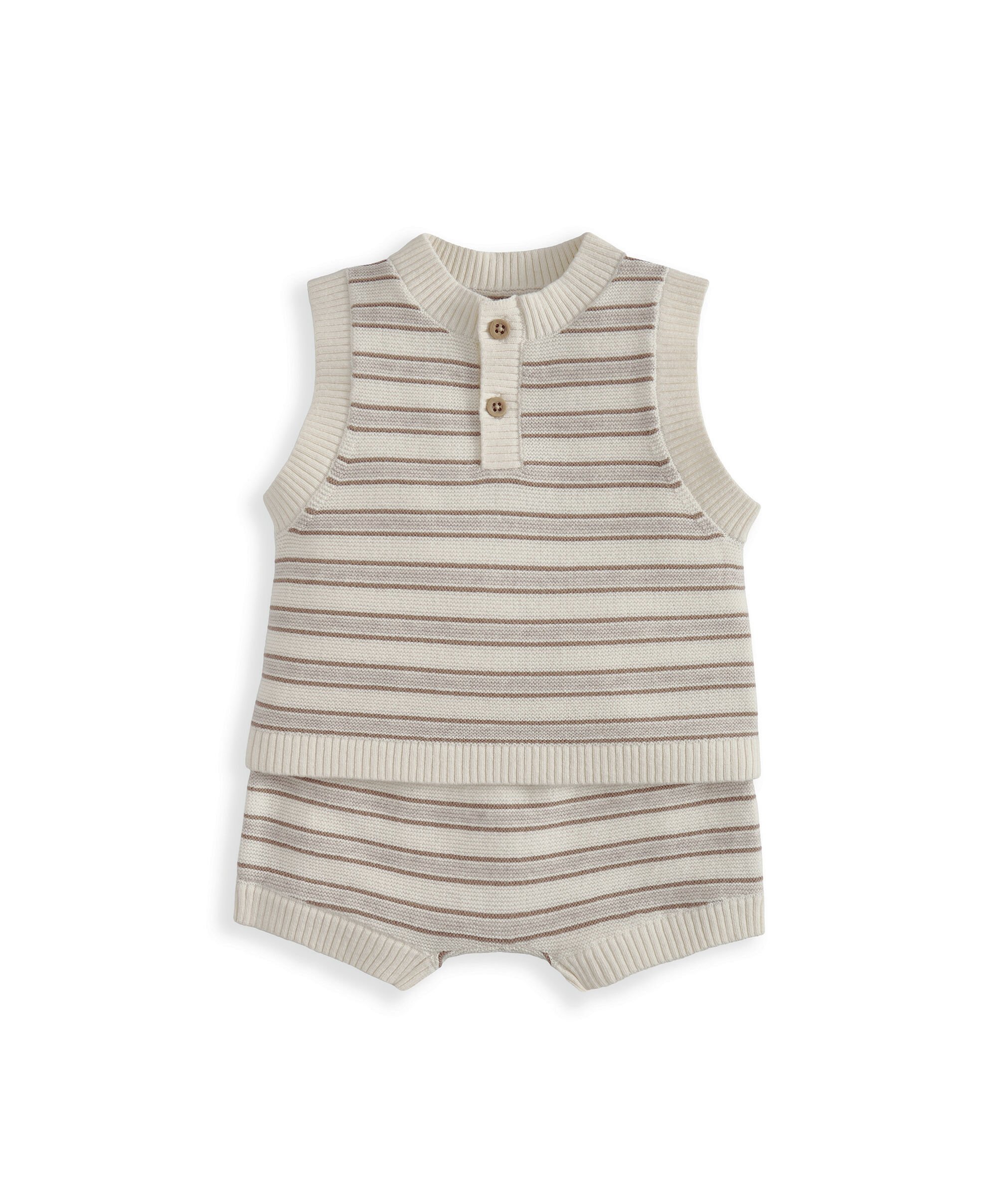 طقم بلوزة وشورت منسوج بنقشة مخططة، قطعتين image number 2