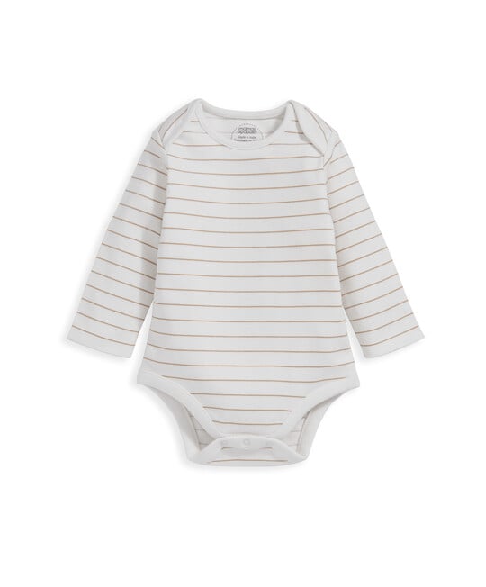 طقم لباس قطعة واحدة مخطط ودنغري - بني طقم لباس قطعة واحدة مخطط ودنغري - بني image number 3